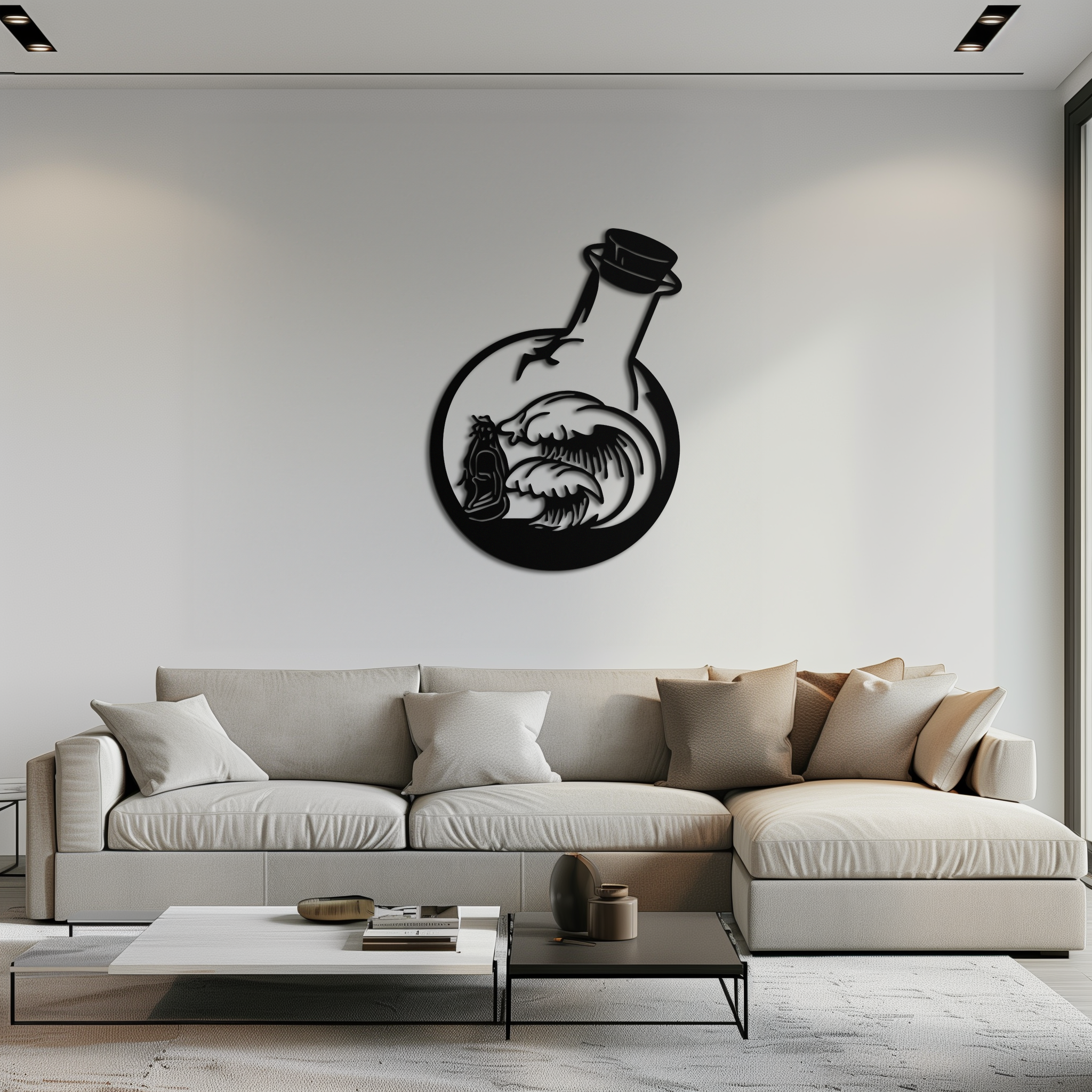 Ocean Waves and Buddha Silhouette Metal Wall Art – Zen Coastal Home Decor- KAF522