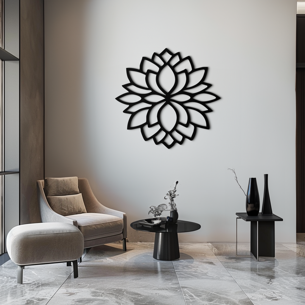 Lotus Flower Silhouette Metal Wall Art – Elegant Black Zen Decor for Home or Office- KAF525