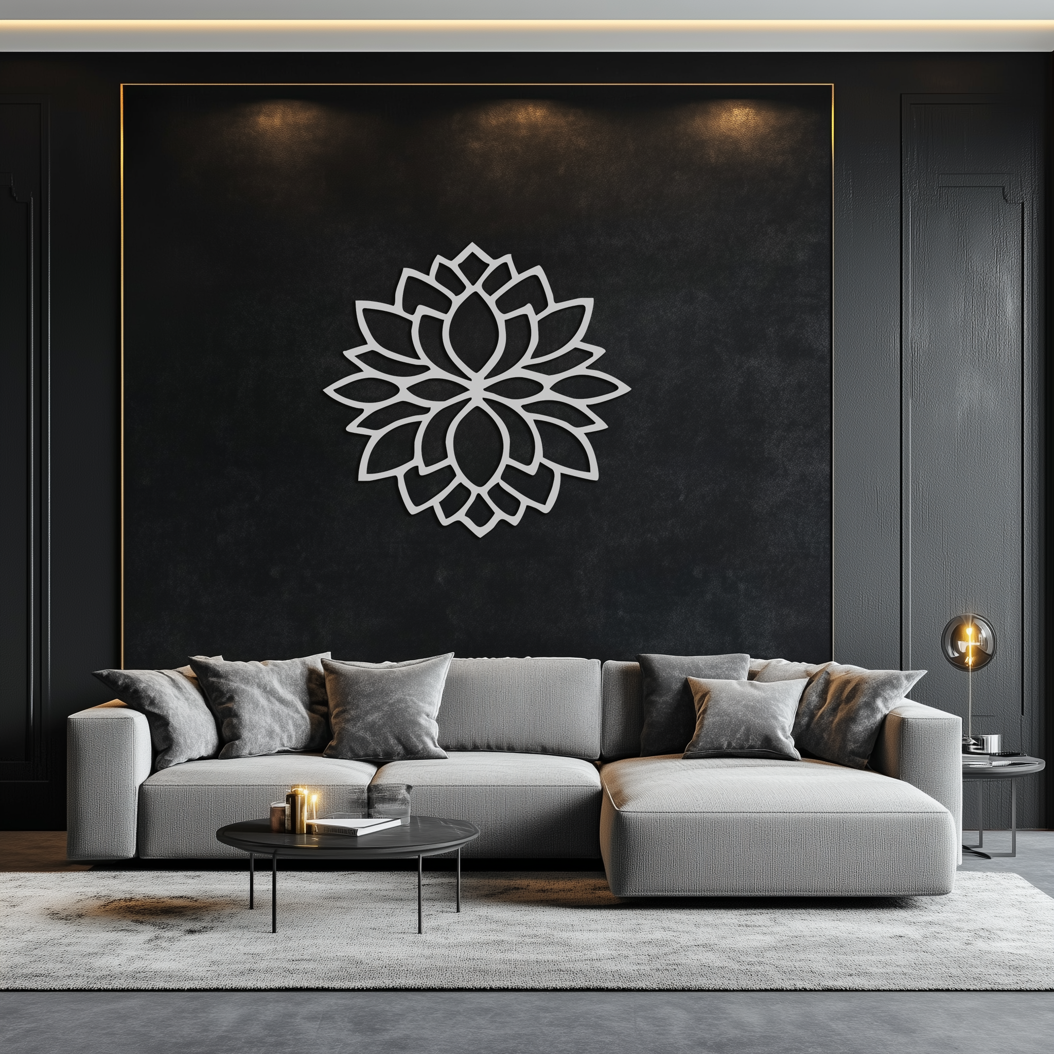 Lotus Flower Silhouette Metal Wall Art – Elegant Black Zen Decor for Home or Office- KAF525