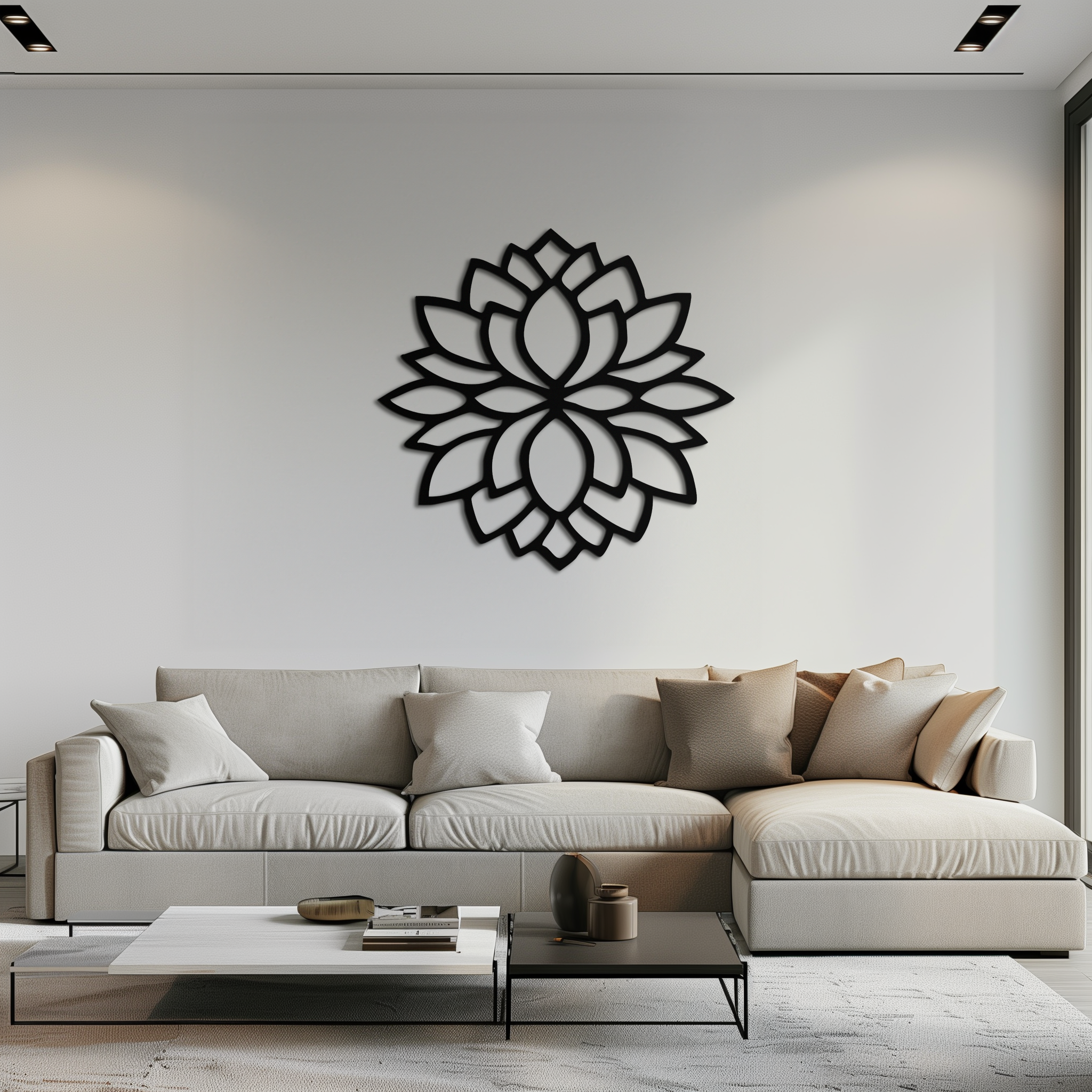 Lotus Flower Silhouette Metal Wall Art – Elegant Black Zen Decor for Home or Office- KAF525