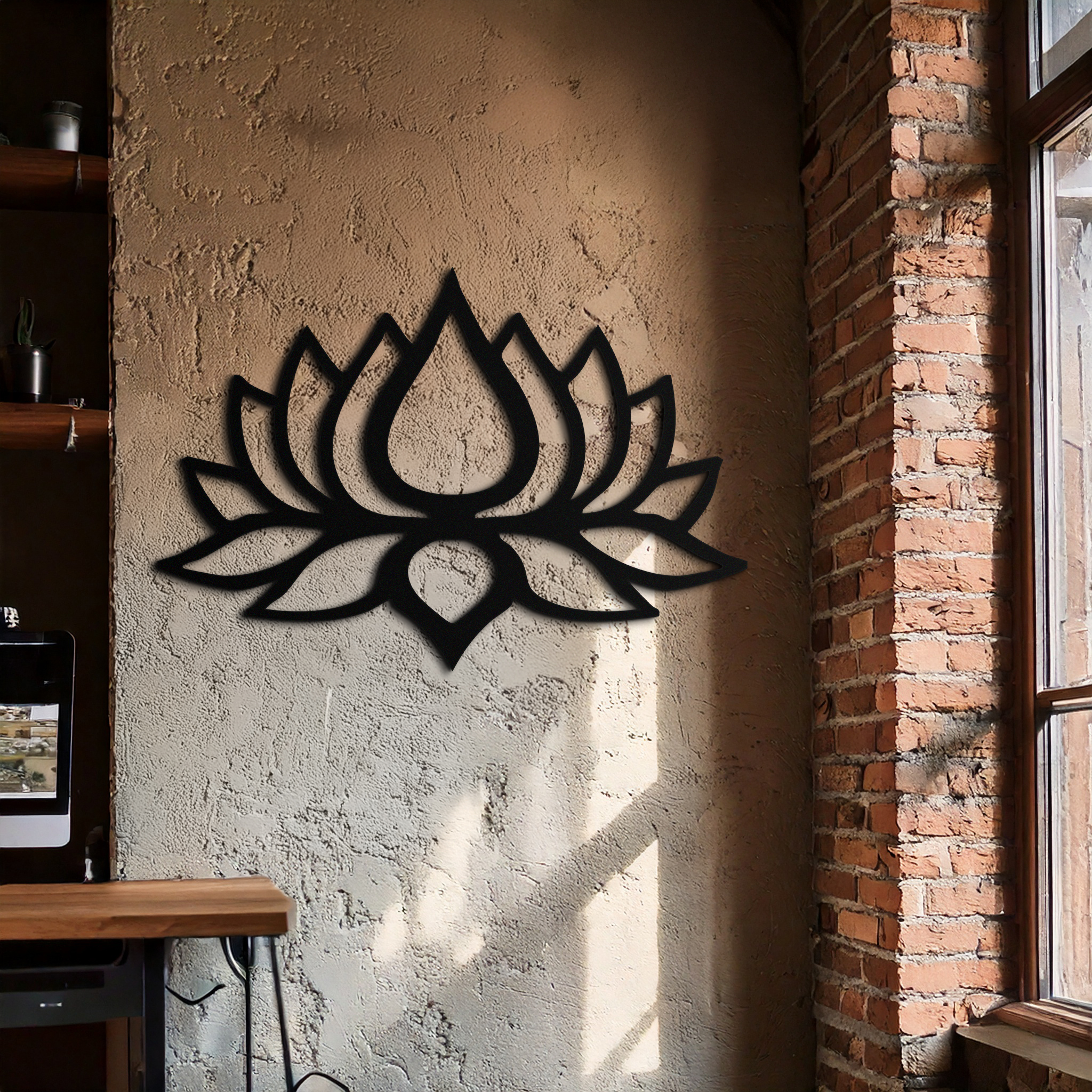 Lotus Flower Silhouette Metal Wall Art – Modern Black Floral Home Decor- KAF526