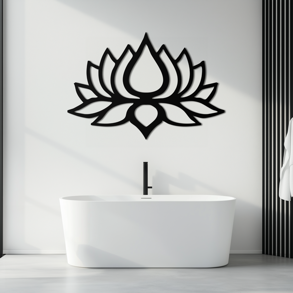 Lotus Flower Silhouette Metal Wall Art – Modern Black Floral Home Decor- KAF526