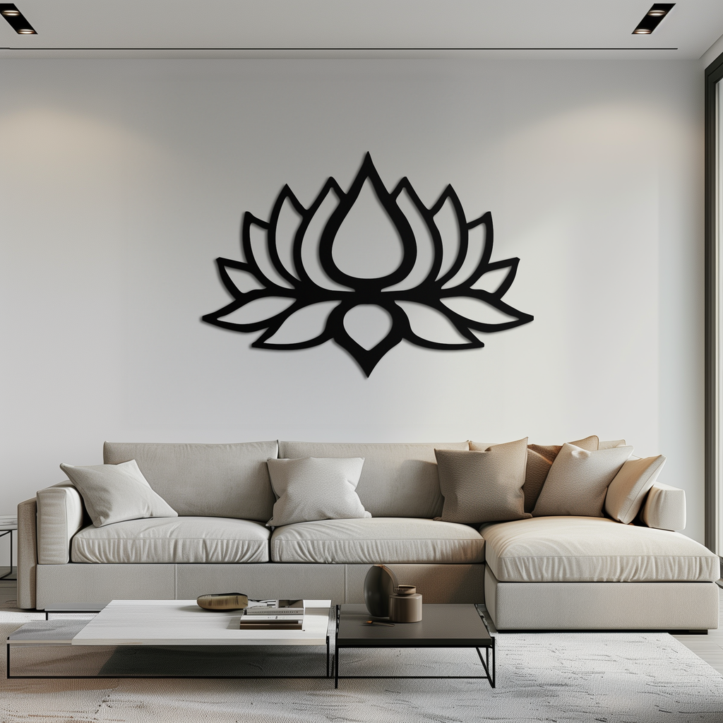 Lotus Flower Silhouette Metal Wall Art – Modern Black Floral Home Decor- KAF526
