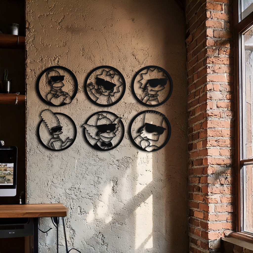 Cartoon Family Silhouette Metal Wall Art – Fun Black Modern Home Decor- KAF528