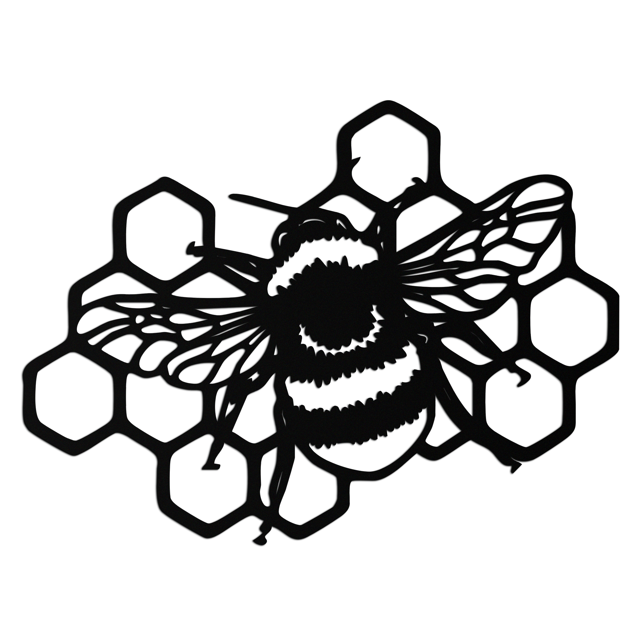 Bumblebee and Honeycomb Silhouette Metal Wall Art – Nature-Inspired Black Bee Decor- KAF545