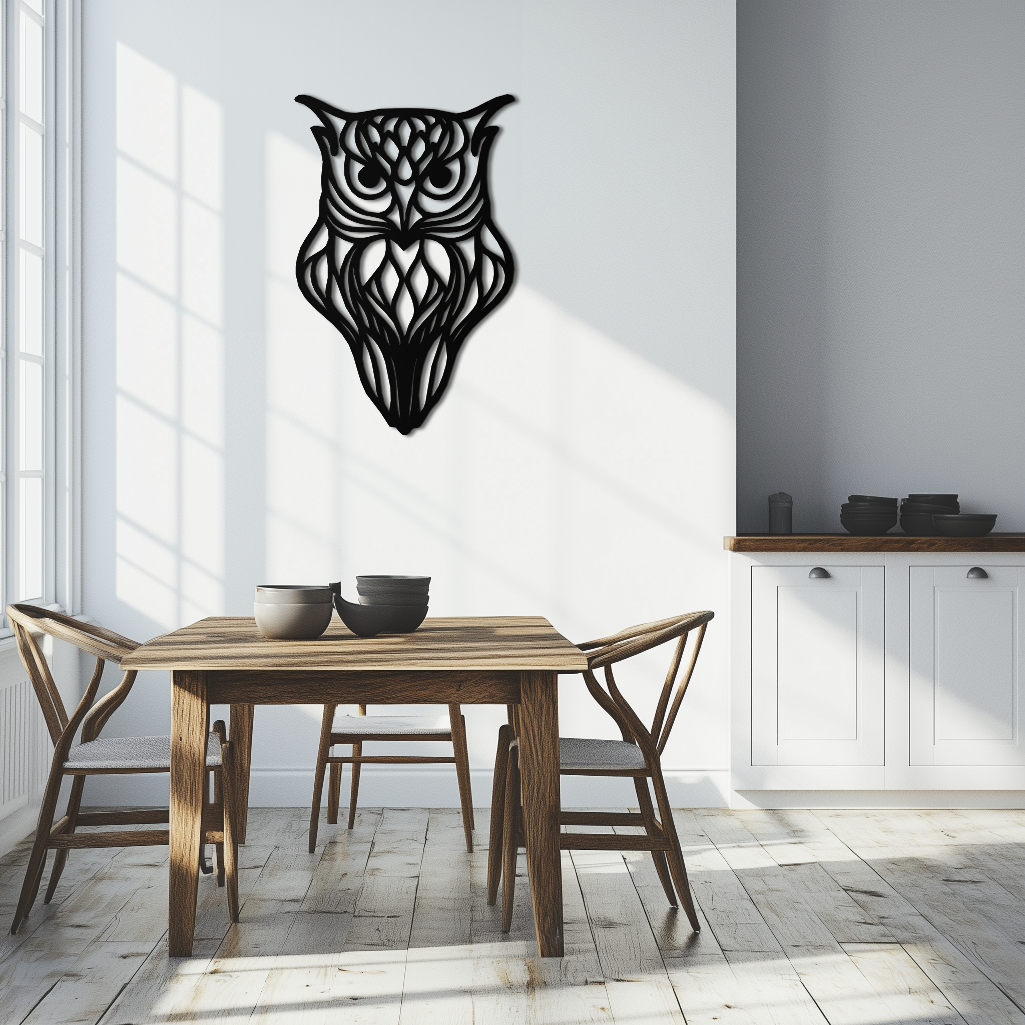 Artistic Owl Silhouette Metal Wall Art – Intricate Black Animal Decor- KAF546
