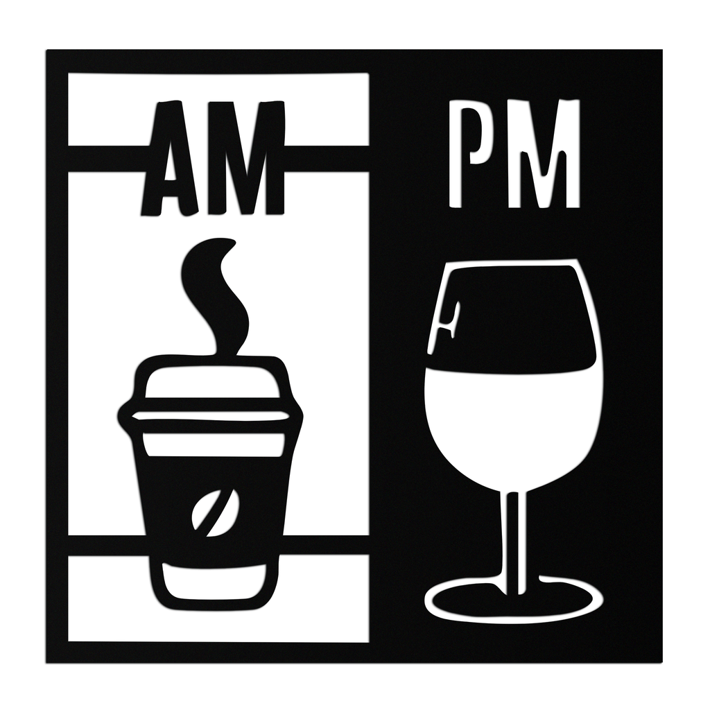 Morning Coffee and Evening Wine Metal Wall Art – AM PM Modern Black Kitchen Decor- KAF547
