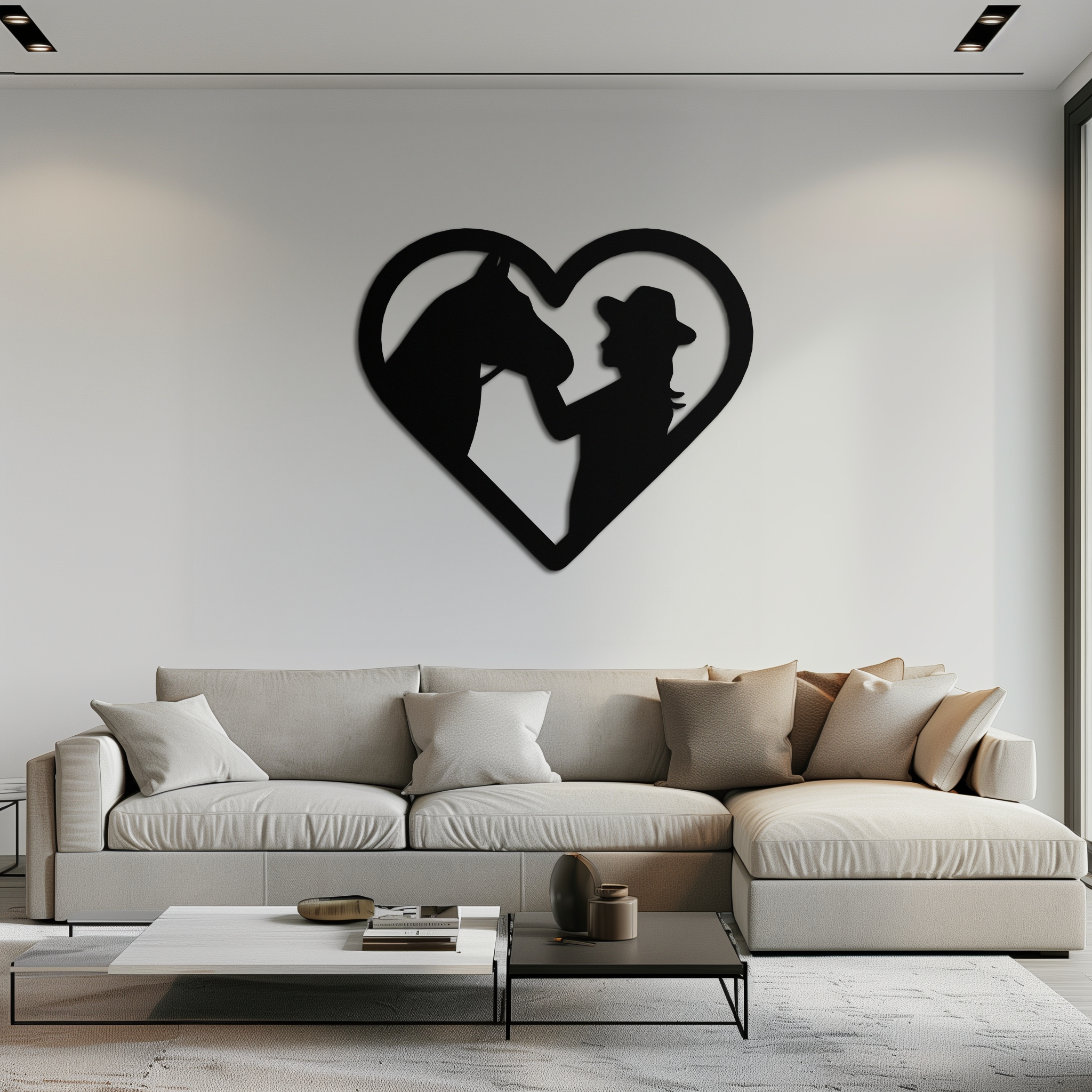 Girl and Horse Silhouette Heart Metal Wall Art – Farmhouse Horse Lover Gift- KAF548
