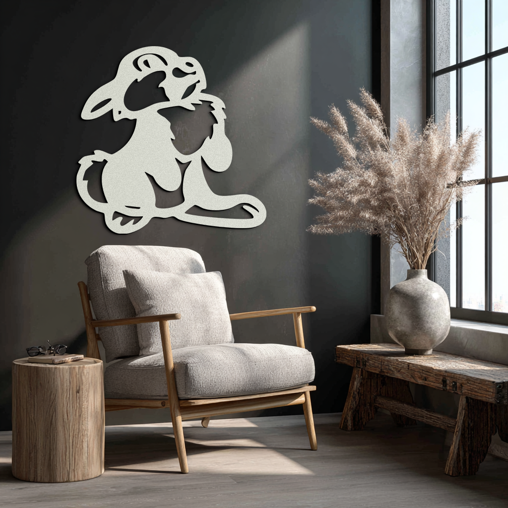 Cute Cartoon Bunny Metal Wall Art – Adorable Black Nursery Decor for Kids Room- KAF550