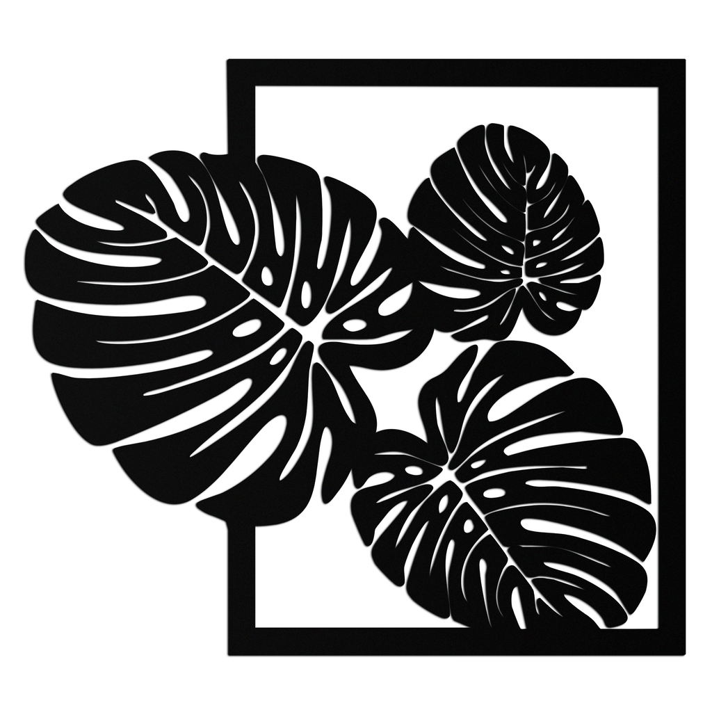 Monstera Leaf Metal Wall Art – Modern Tropical Black Wall Decor for Living Room- KAF552