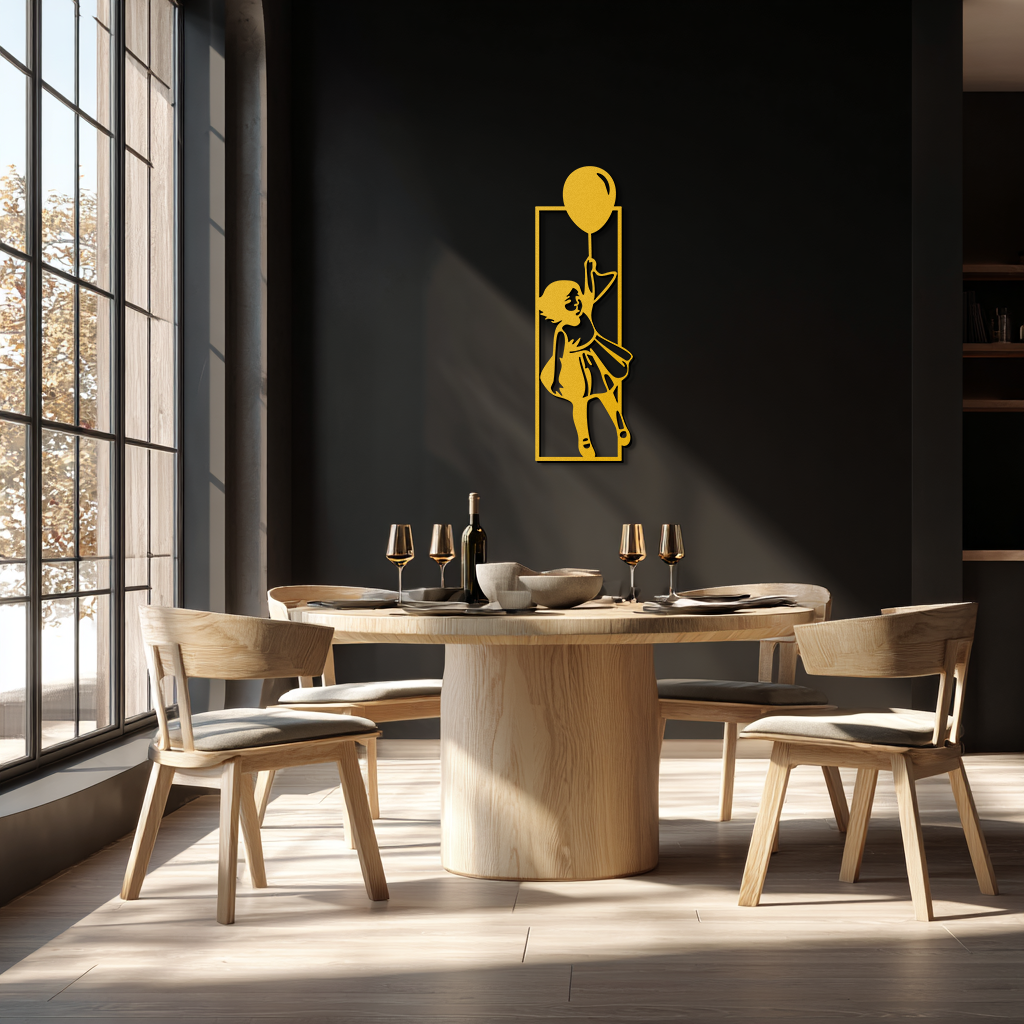 Balloon Girl Silhouette Metal Wall Art – Whimsical Modern Home Decor- KAF563