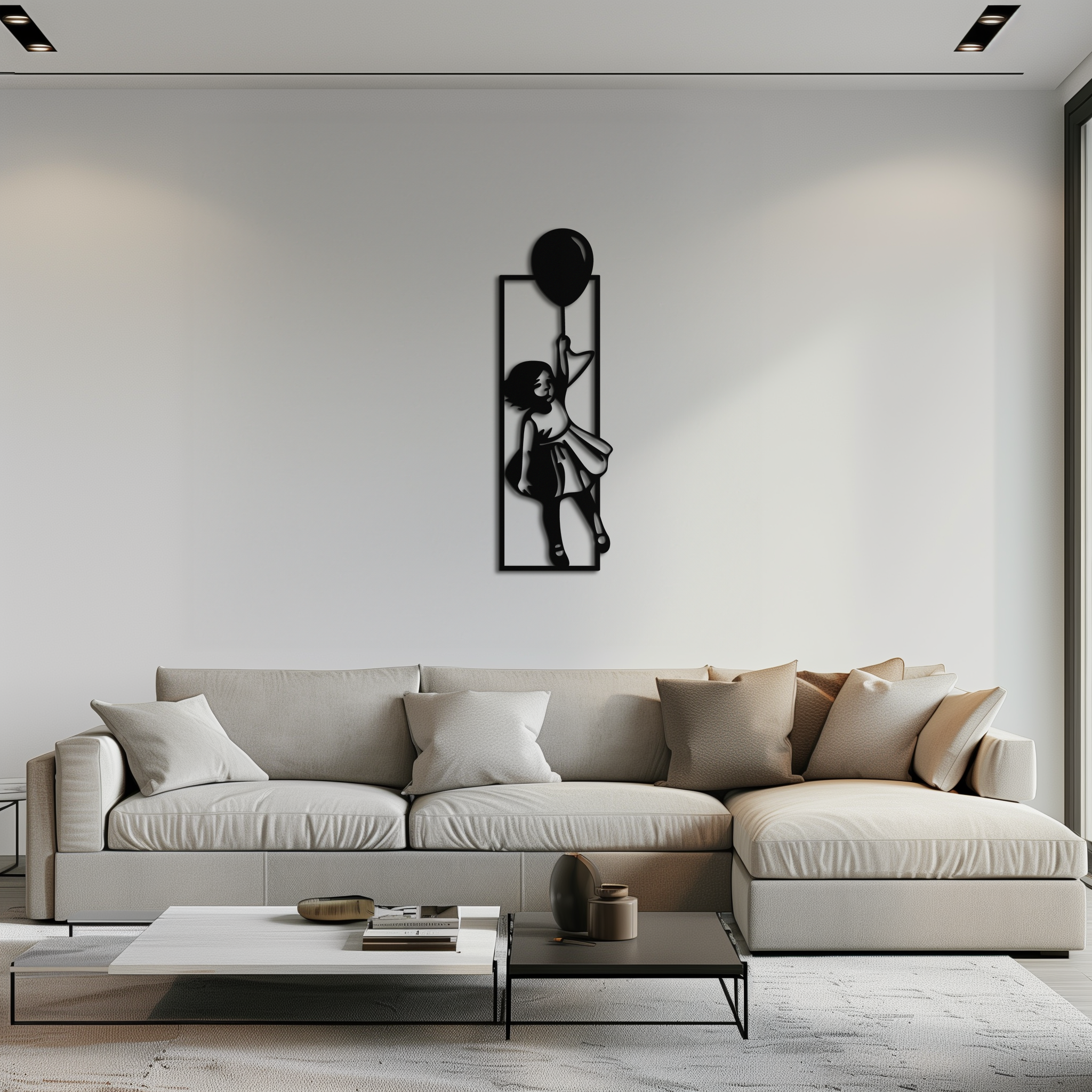 Balloon Girl Silhouette Metal Wall Art – Whimsical Modern Home Decor- KAF563
