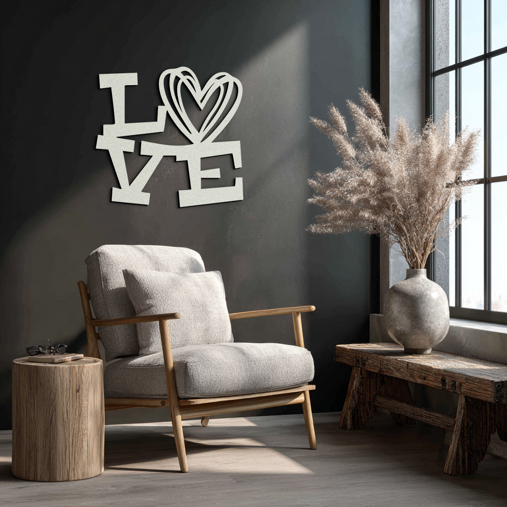 LOVE Heart Modern Metal Wall Art – Romantic Black Metal Wall Decor- KAF566
