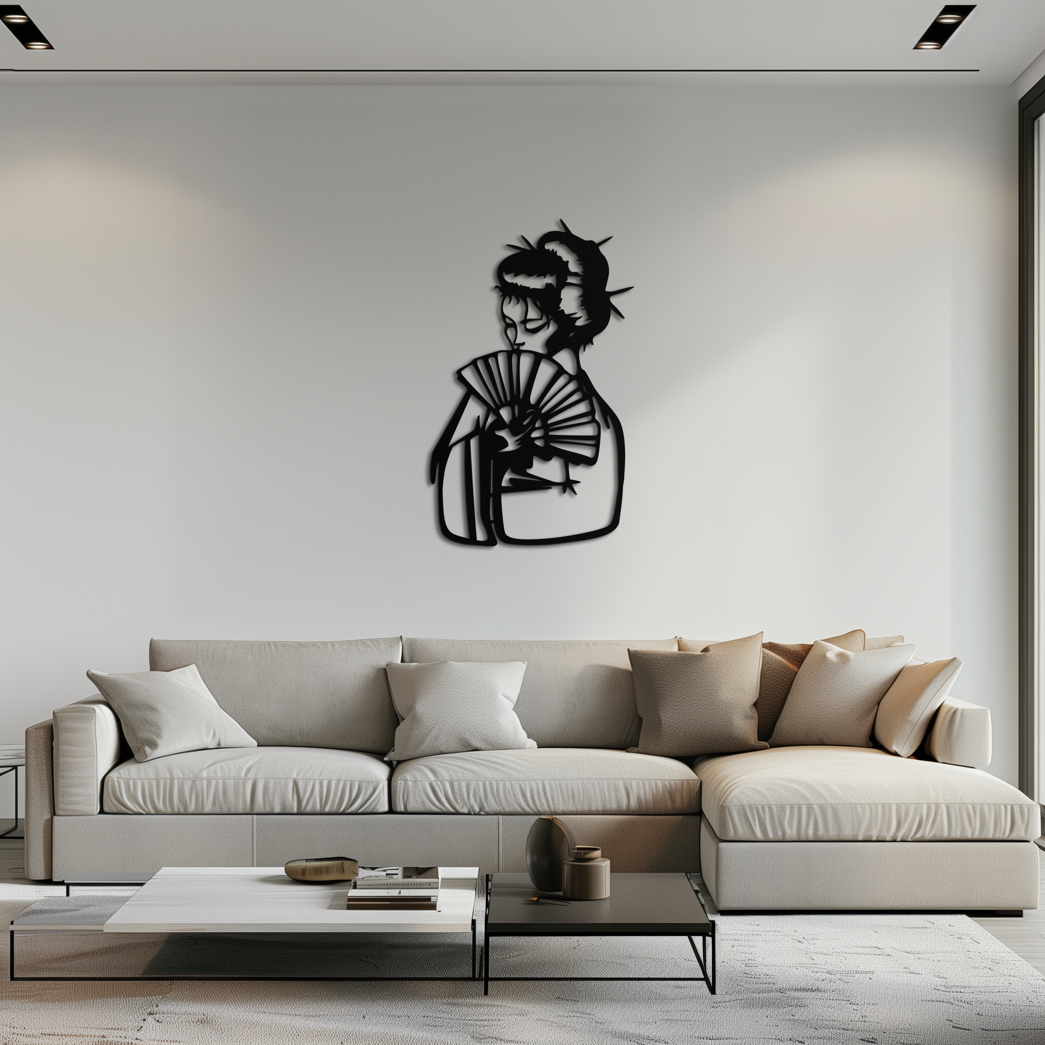 Geisha Silhouette Metal Wall Art – Japanese Woman with Fan Modern Decor- KAF568