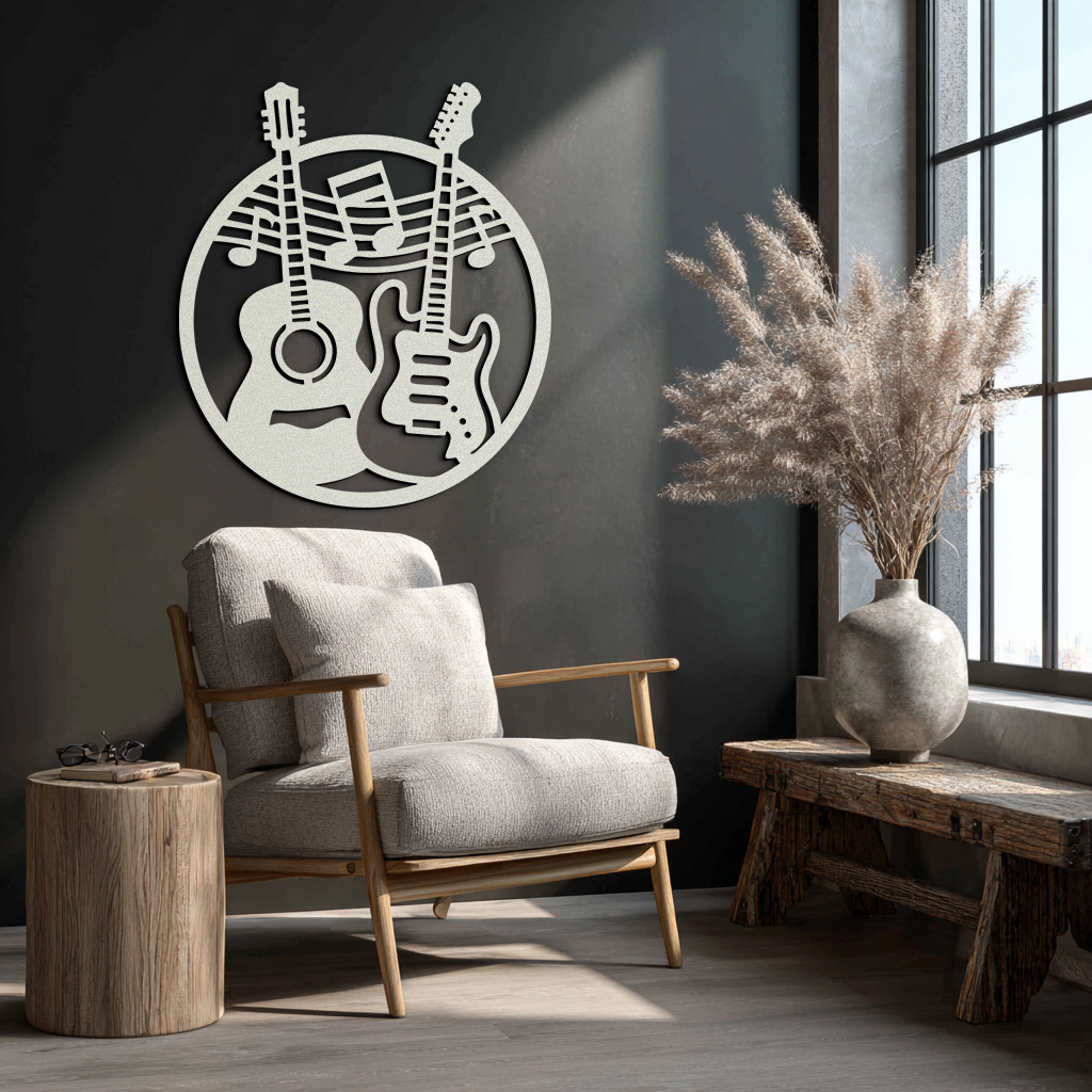 Musical Guitar Notes Metal Wall Art – Modern Musician Decor- KAF571