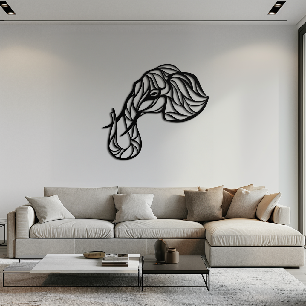 Geometric Elephant Head Metal Wall Art – Modern Animal Home Decor- KAF574