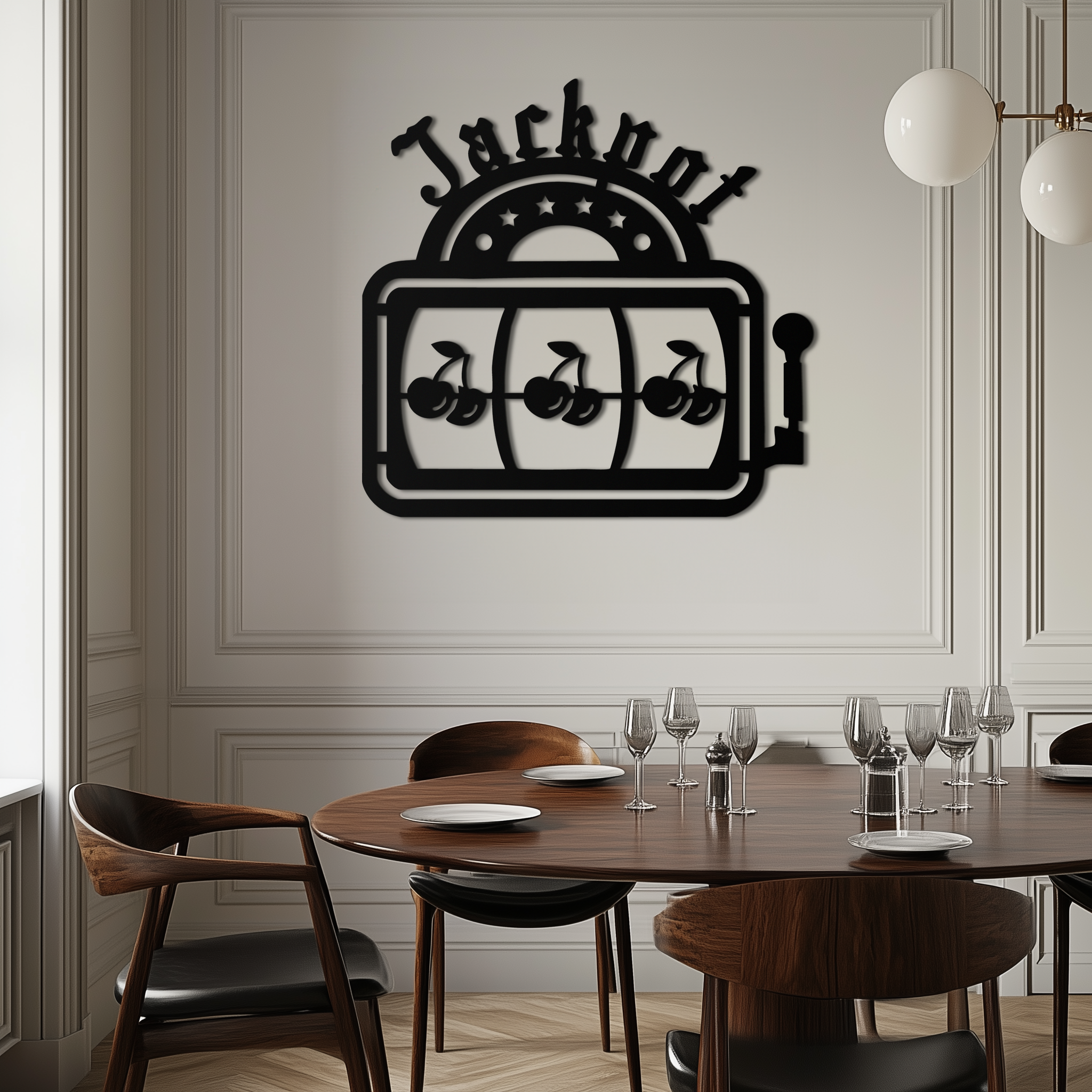 Jackpot Slot Machine Metal Wall Art – Vintage Casino Cherry Decor for Game Rooms- KAF584
