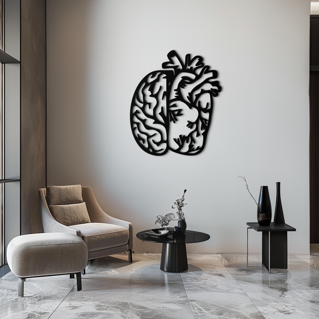 Brain and Heart Fusion Metal Wall Art – Symbolic Anatomy Design for Mind and Emotion Balance- KAF587
