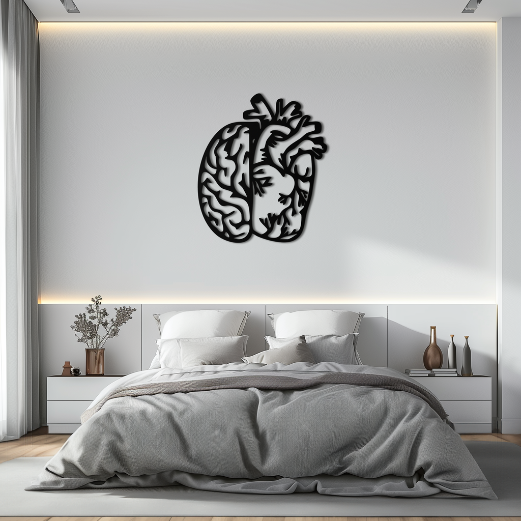 Brain and Heart Fusion Metal Wall Art – Symbolic Anatomy Design for Mind and Emotion Balance- KAF587