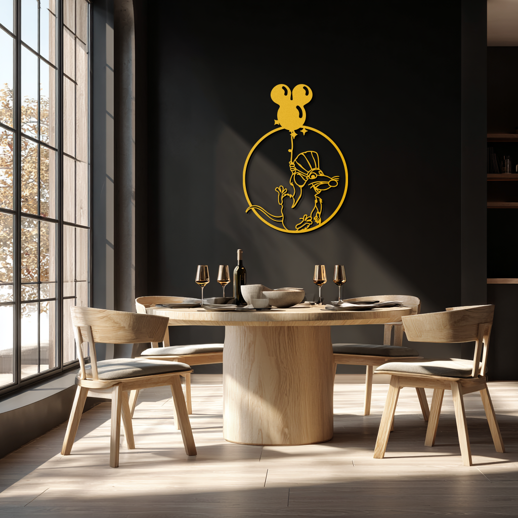 Ratatouille Chef Metal Wall Art – Cartoon Rat Balloon Decor for Kitchen Walls- KAF588