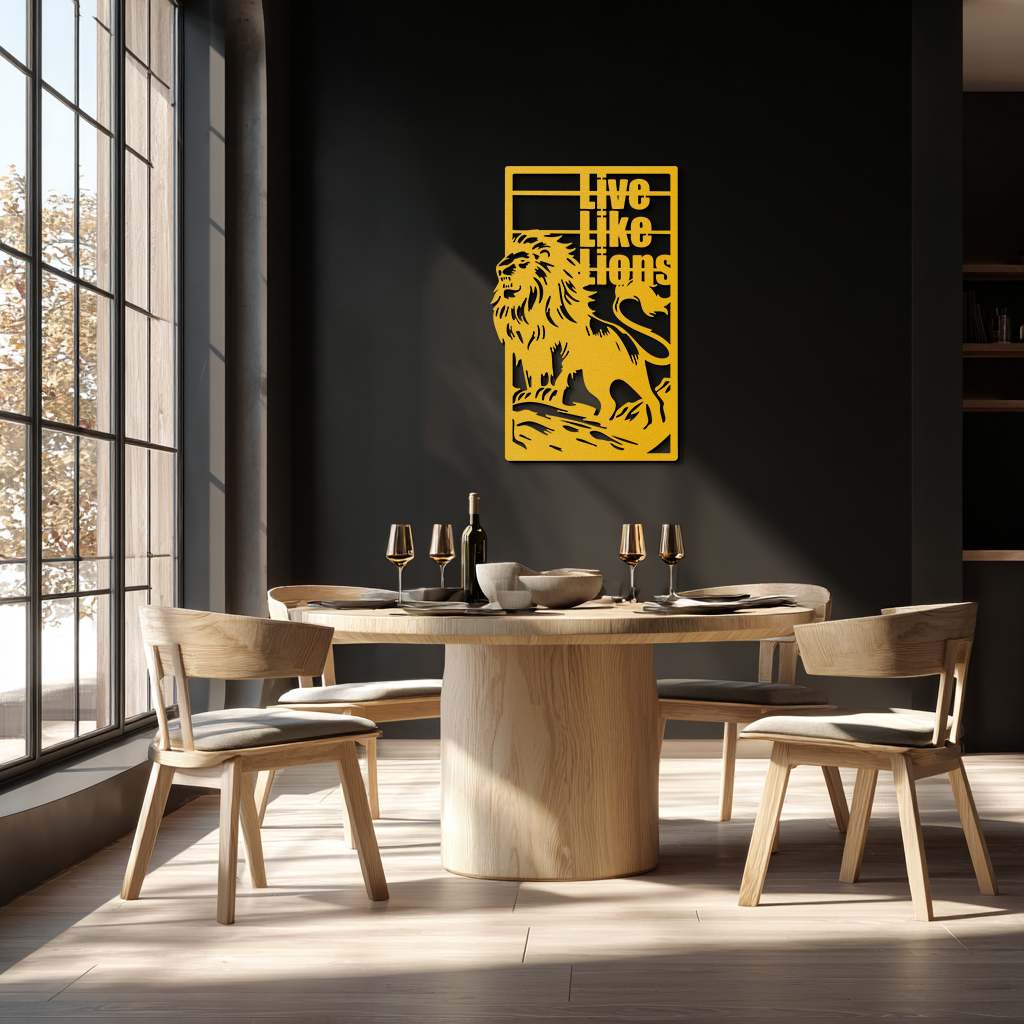 Live Like Lions Metal Wall Art – Powerful Roaring Lion Decor for Motivational Spaces- KAF597