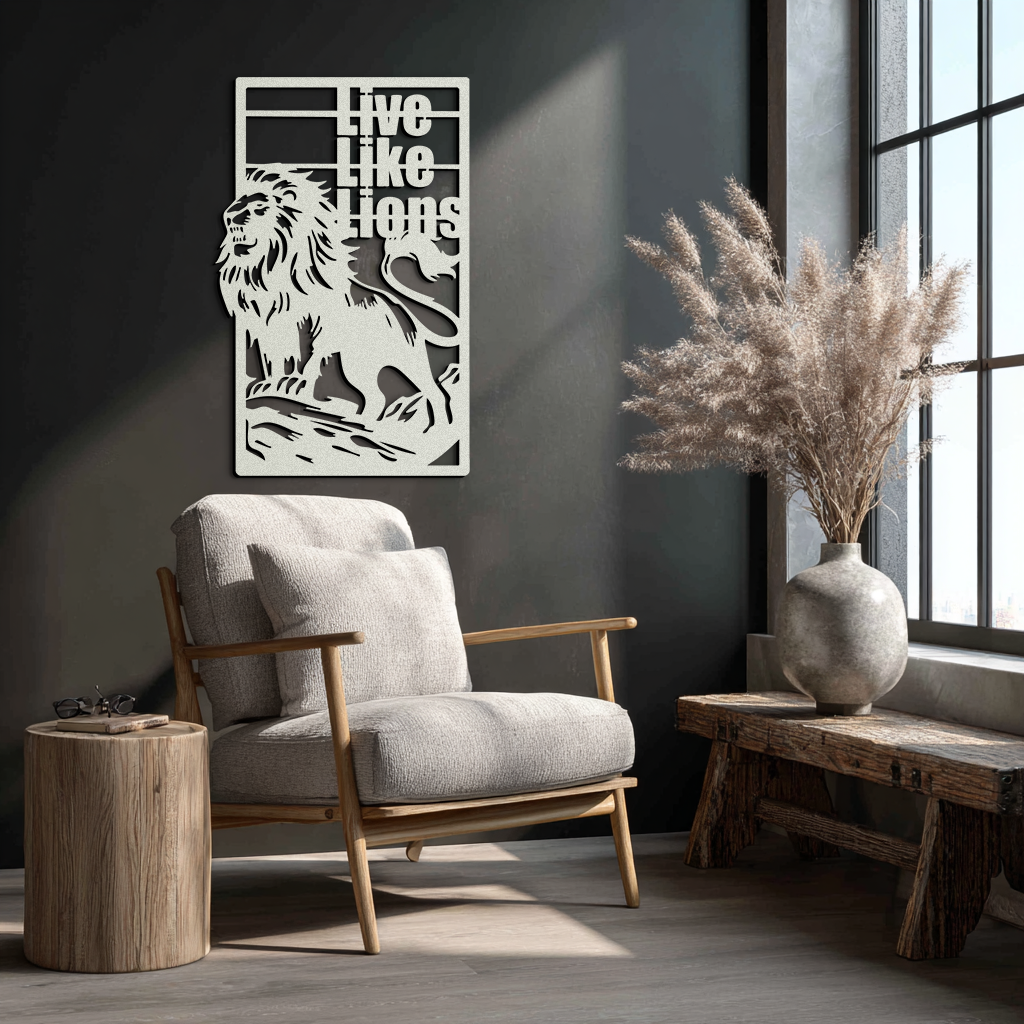 Live Like Lions Metal Wall Art – Powerful Roaring Lion Decor for Motivational Spaces- KAF597