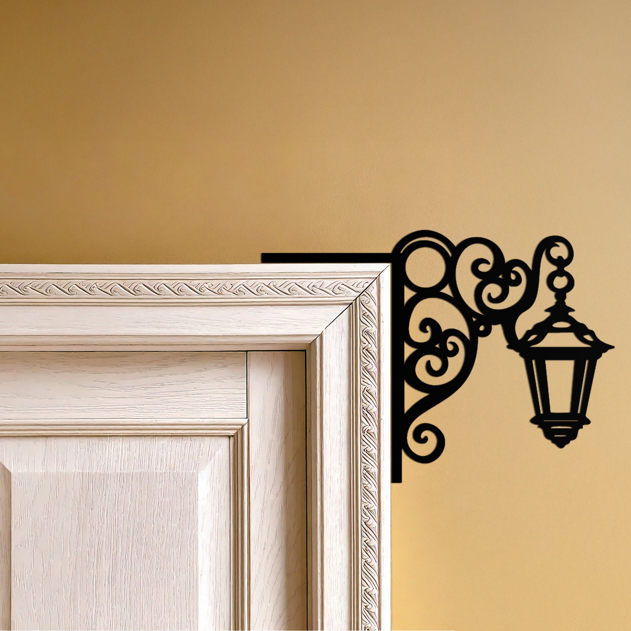 Vintage Lantern Corner Metal Wall Art – Elegant Streetlight Door Decor-KAF611