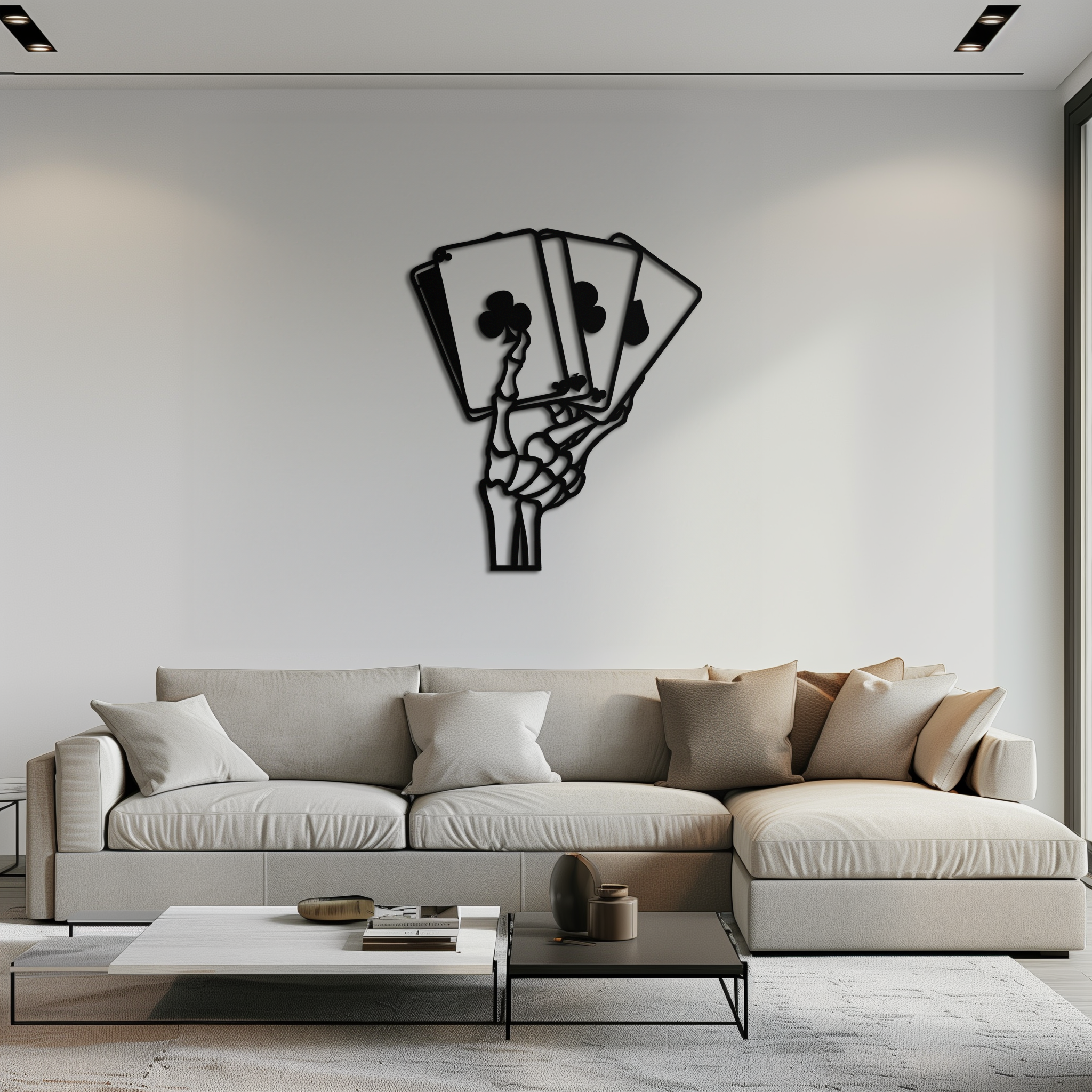 Skeleton Hand Holding Playing Cards Metal Wall Art – Gothic Poker Room Decor-KAF614