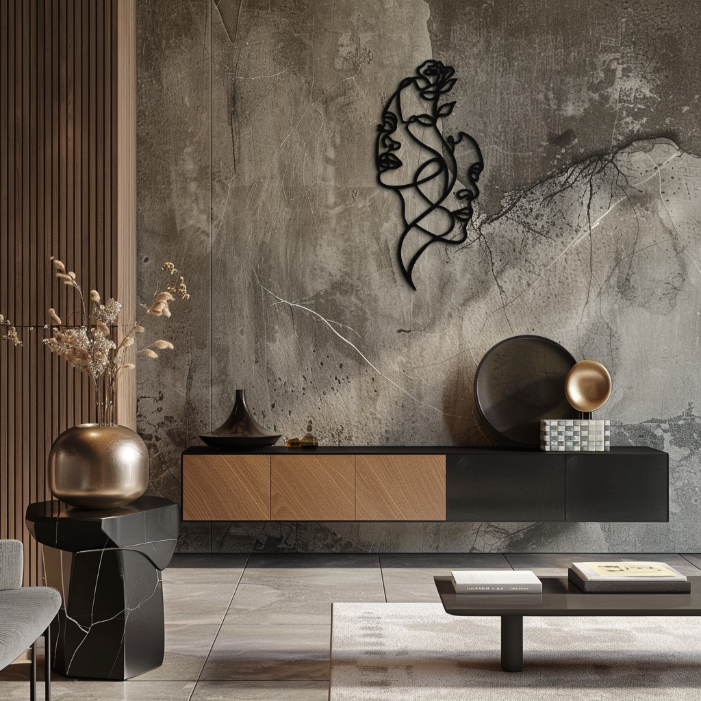 Abstract Line Art Woman Faces Metal Wall Art – Modern Minimalist Home Decor-KAF620