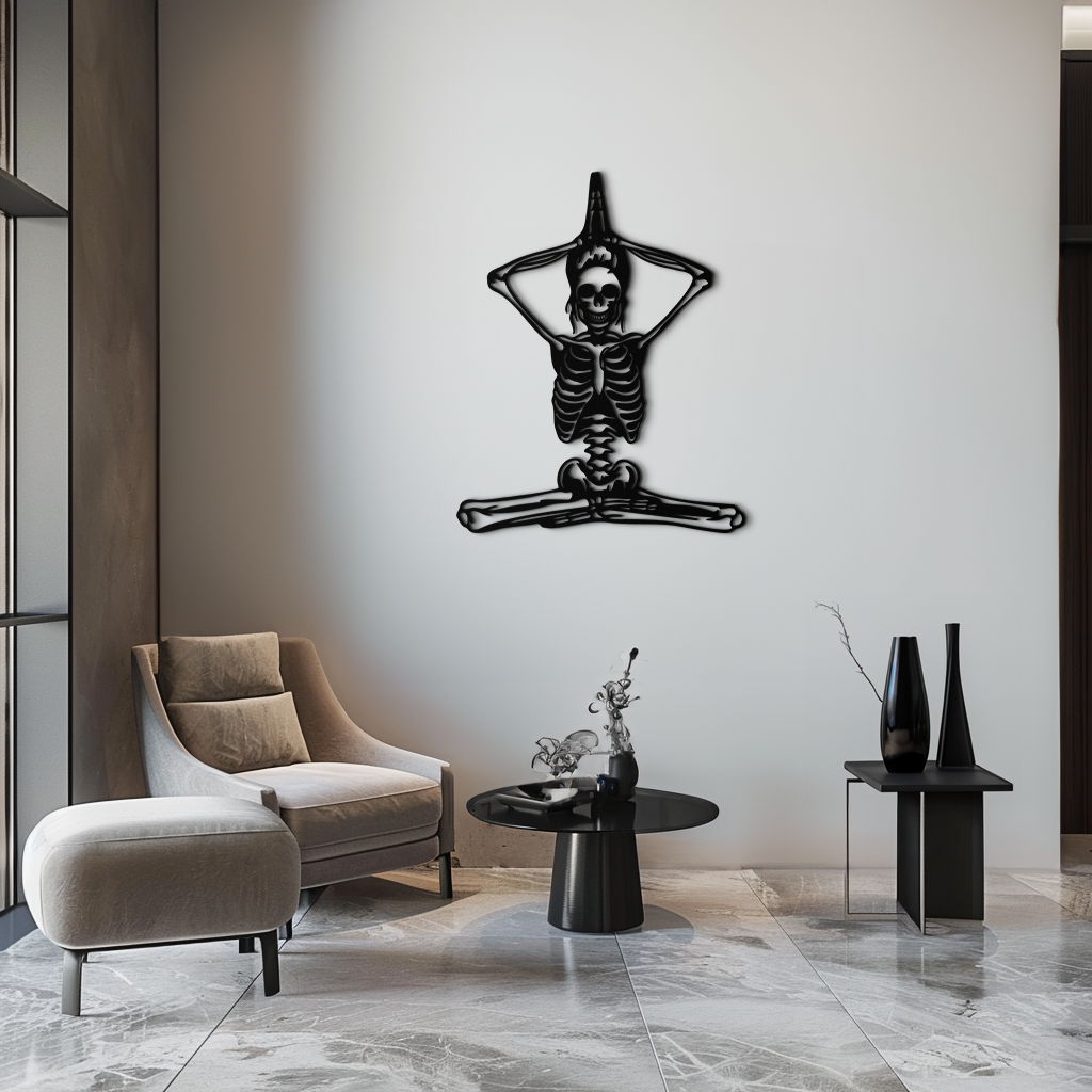 Skeleton Yoga Pose Metal Wall Art – Gothic Meditation Decor for Yoga Lovers- KAF621