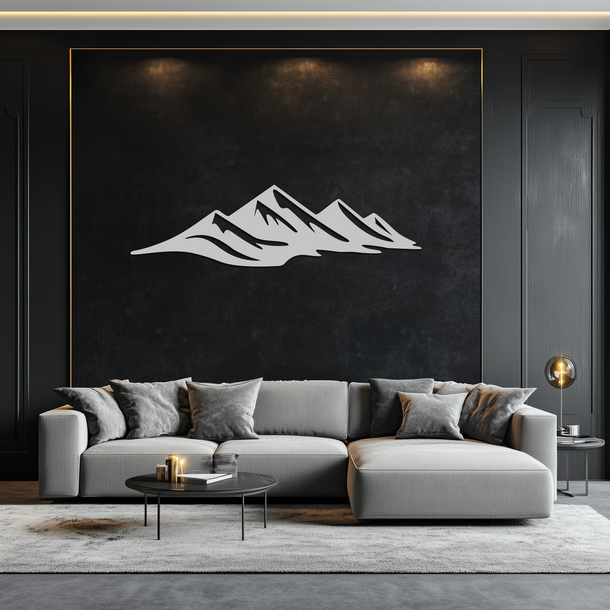 Mountain Silhouette Metal Wall Art – Horizontal Nature-Inspired Panel Decor- KAF627