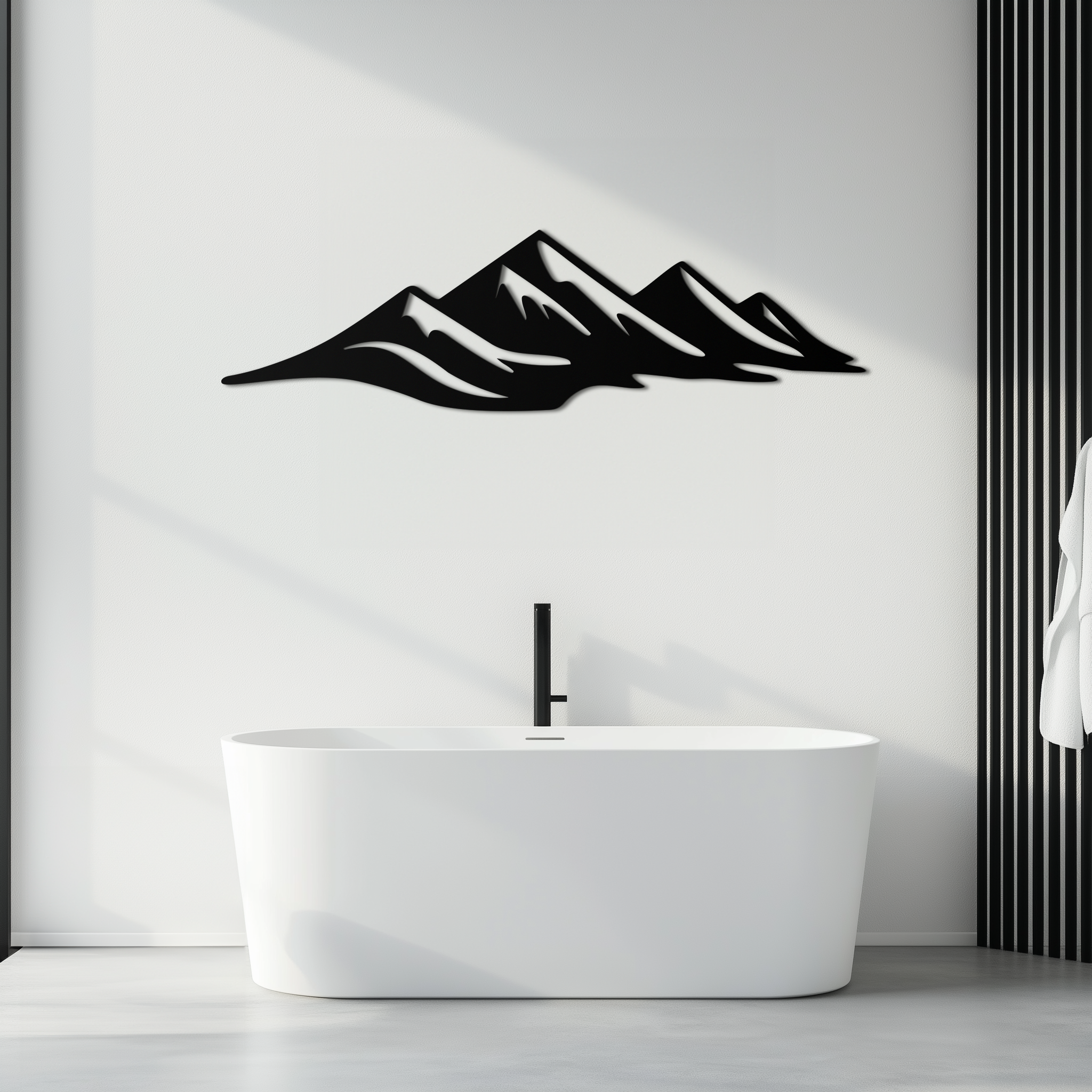 Mountain Silhouette Metal Wall Art – Horizontal Nature-Inspired Panel Decor- KAF627