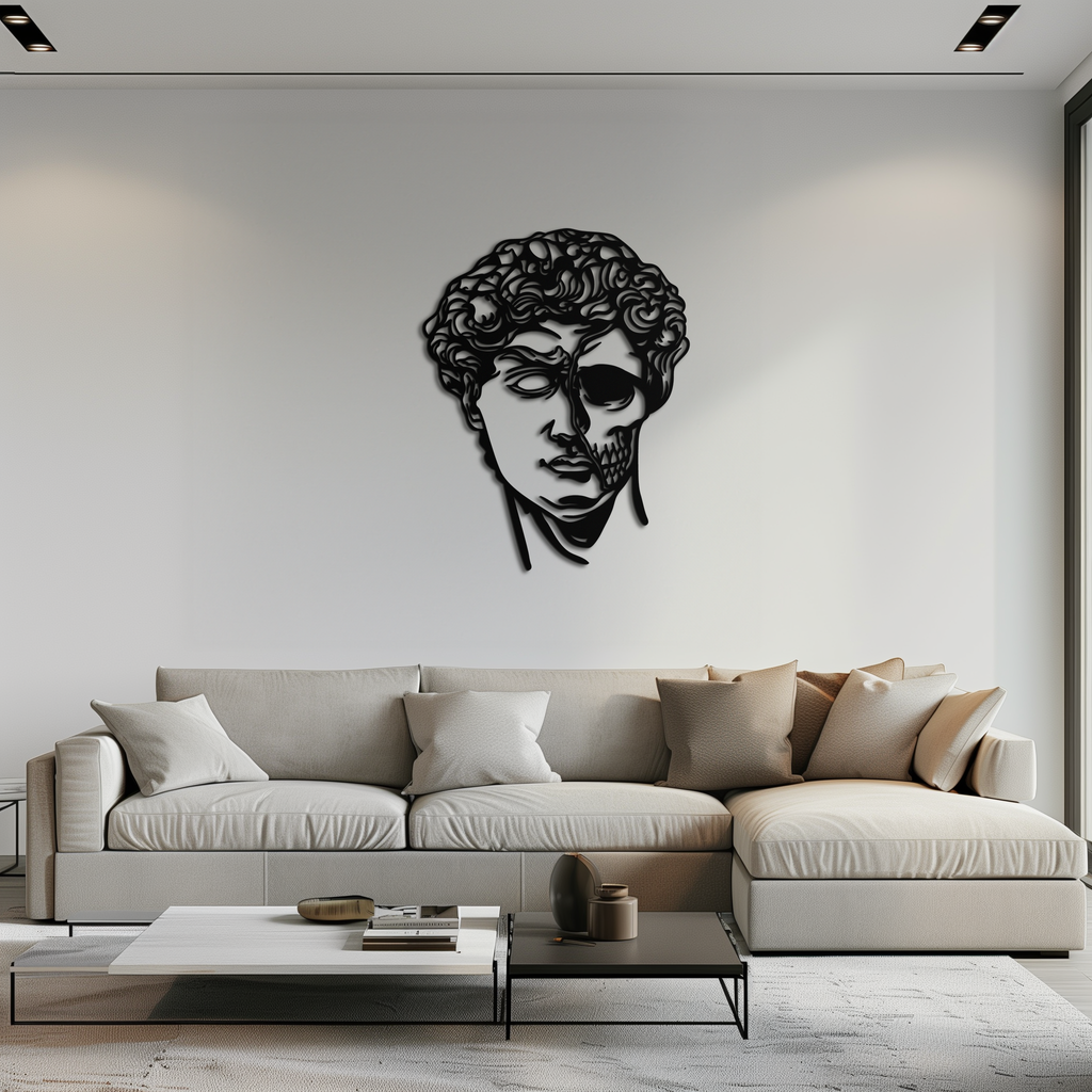 Half Skull David Head Metal Wall Art – Modern Classical Death Fusion Decor- KAF630