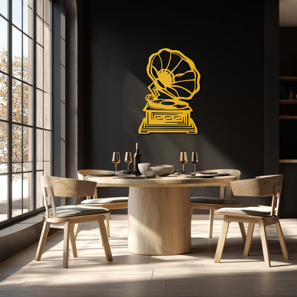 Vintage Gramophone Metal Wall Art – Retro Music-Inspired Home Decor Piece - KAF642