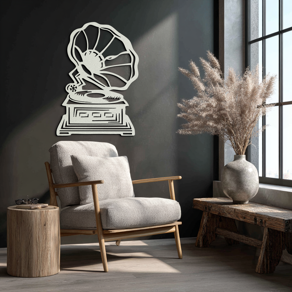Vintage Gramophone Metal Wall Art – Retro Music-Inspired Home Decor Piece - KAF642