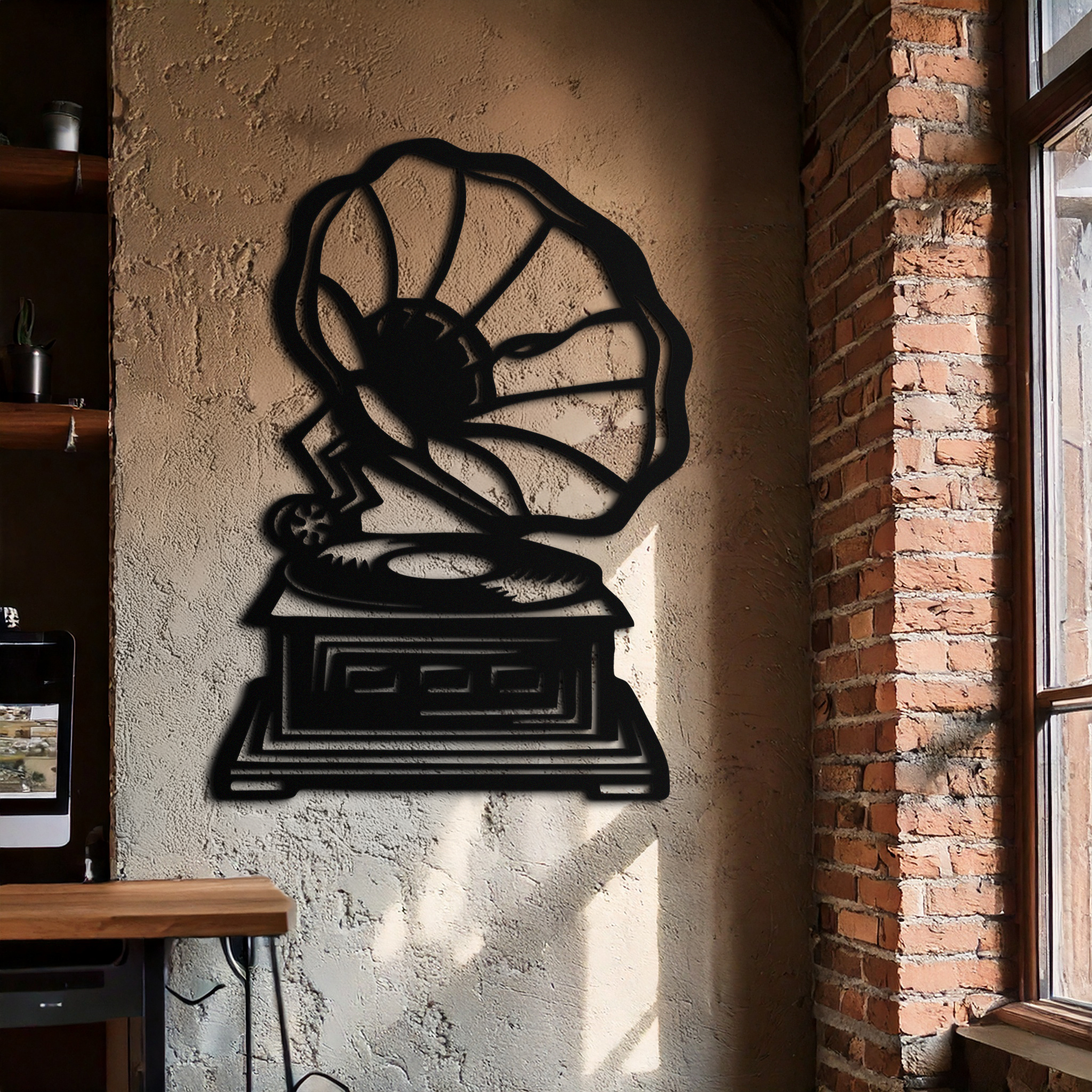 Vintage Gramophone Metal Wall Art – Retro Music-Inspired Home Decor Piece - KAF642