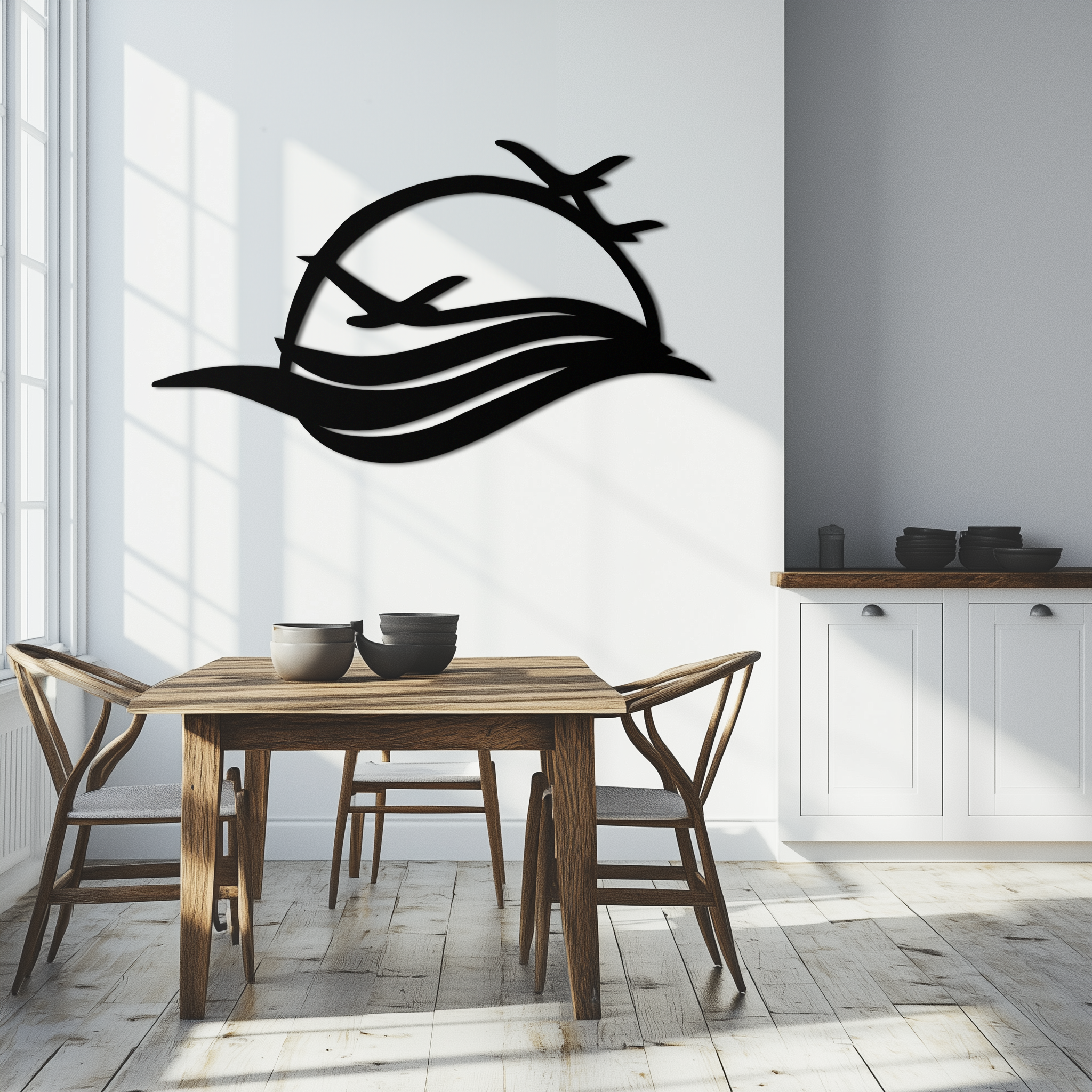 Flying Birds Over Sunset Metal Wall Art – Modern Nature-Inspired Silhouette Decor - KAF644