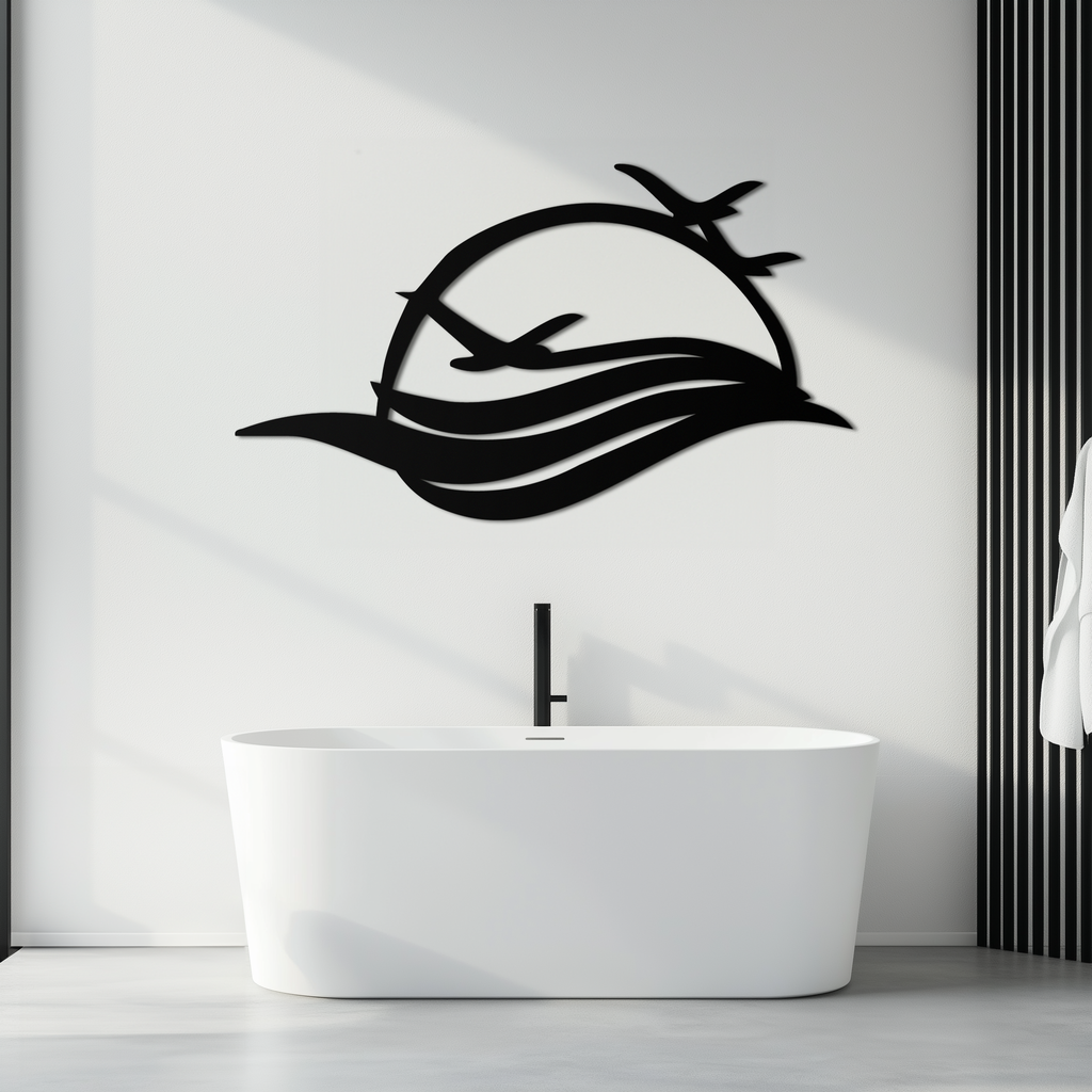 Flying Birds Over Sunset Metal Wall Art – Modern Nature-Inspired Silhouette Decor - KAF644