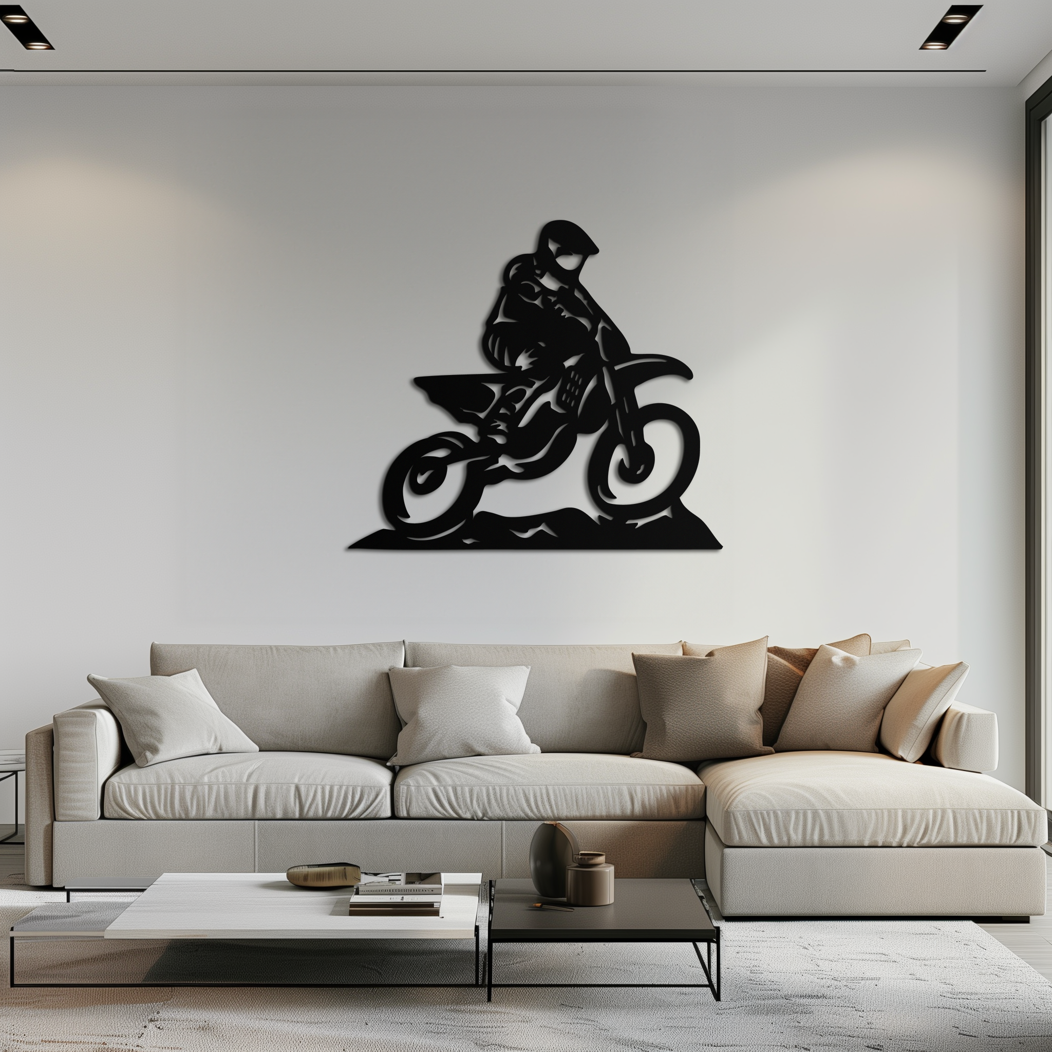 Dynamic Motocross Rider Metal Wall Art – Off-Road Motorcycle Silhouette Decor - KAF645