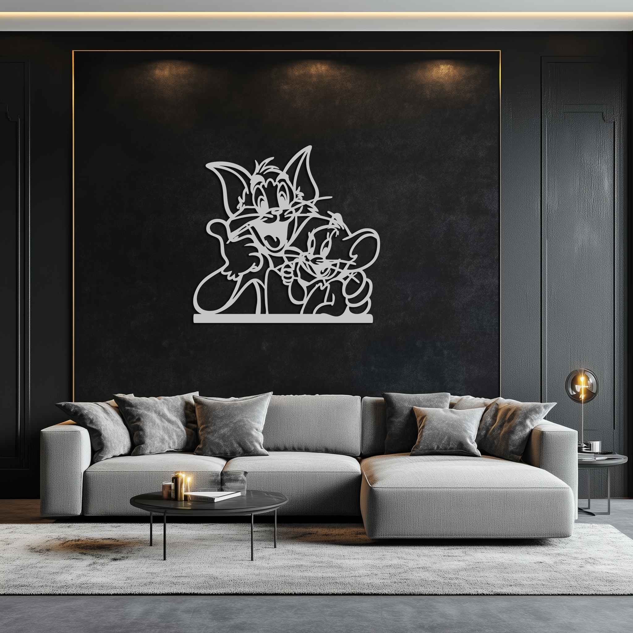 Tom and Jerry Metal Wall Art – Classic Cartoon Duo Silhouette for Fans- KAF665