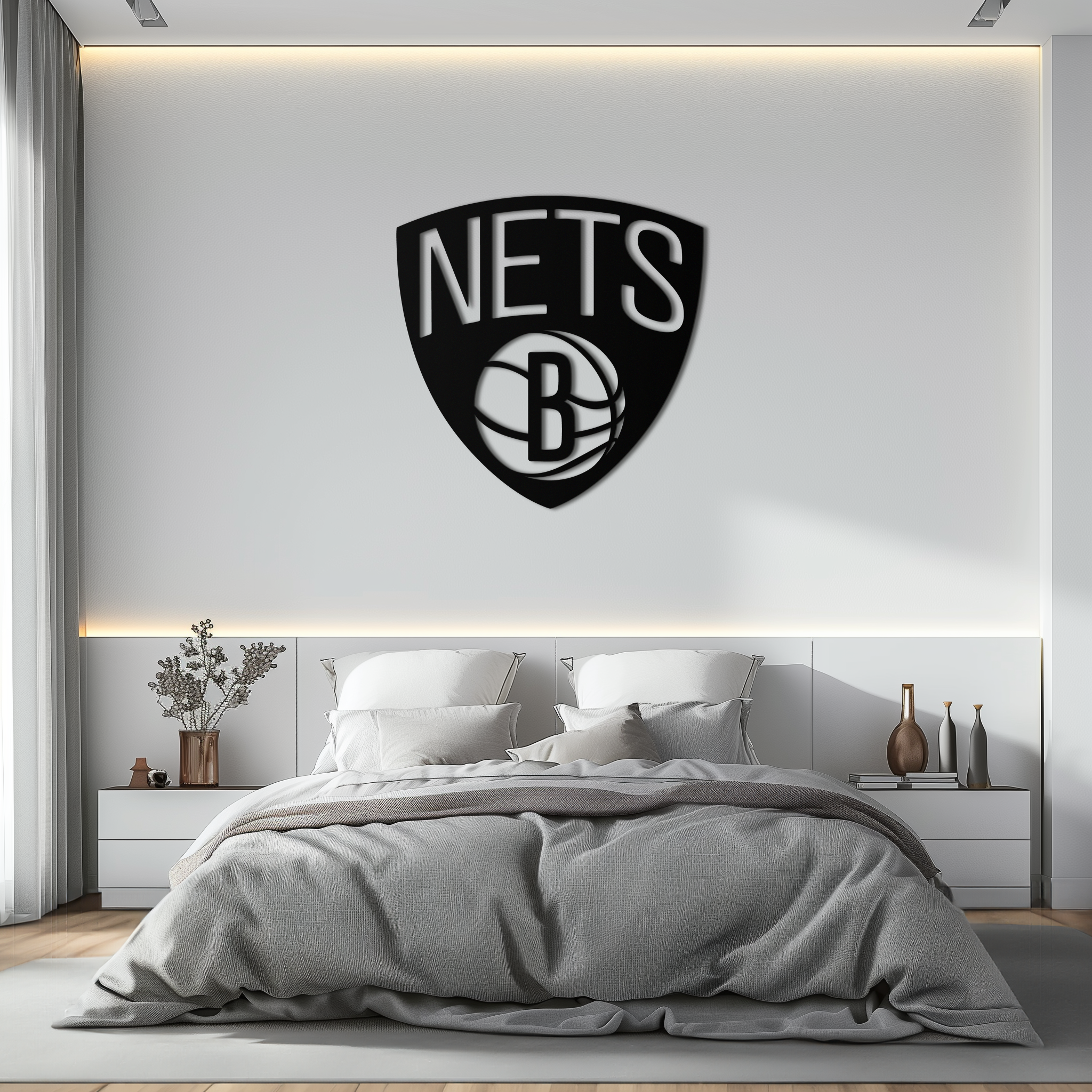 Brooklyn Nets Logo Silhouette Metal Wall Art – Modern Sports-Inspired Decor - KAF669