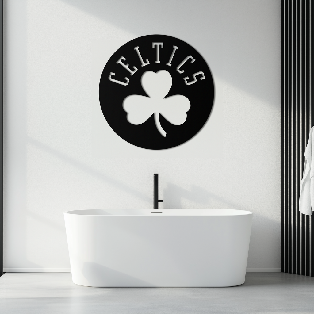 Celtics Shamrock Emblem Metal Wall Art – Bold Round Sports Decor for Fans- KAF671