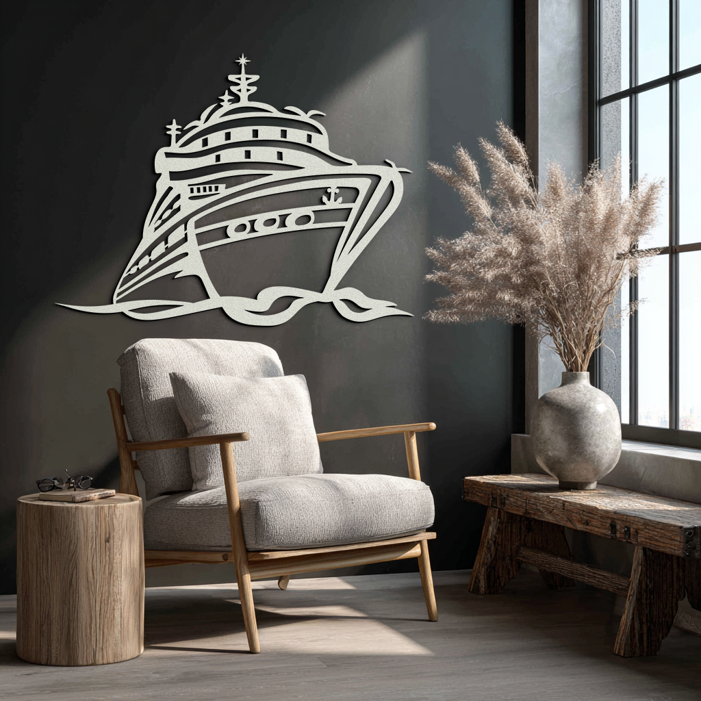 Majestic Cruise Ship Silhouette Metal Wall Art – Nautical Decor for Sea Lovers- KAF682