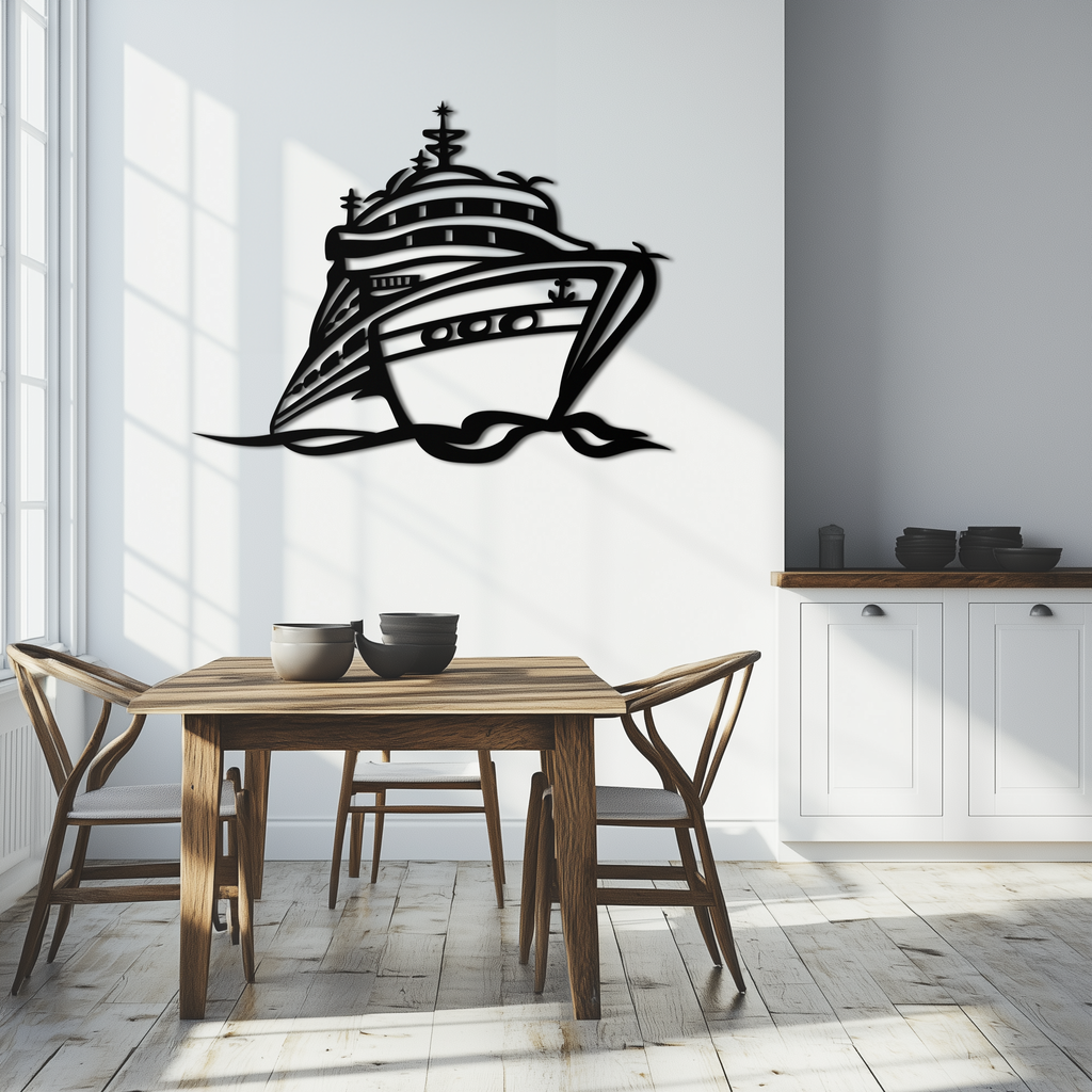 Majestic Cruise Ship Silhouette Metal Wall Art – Nautical Decor for Sea Lovers- KAF682