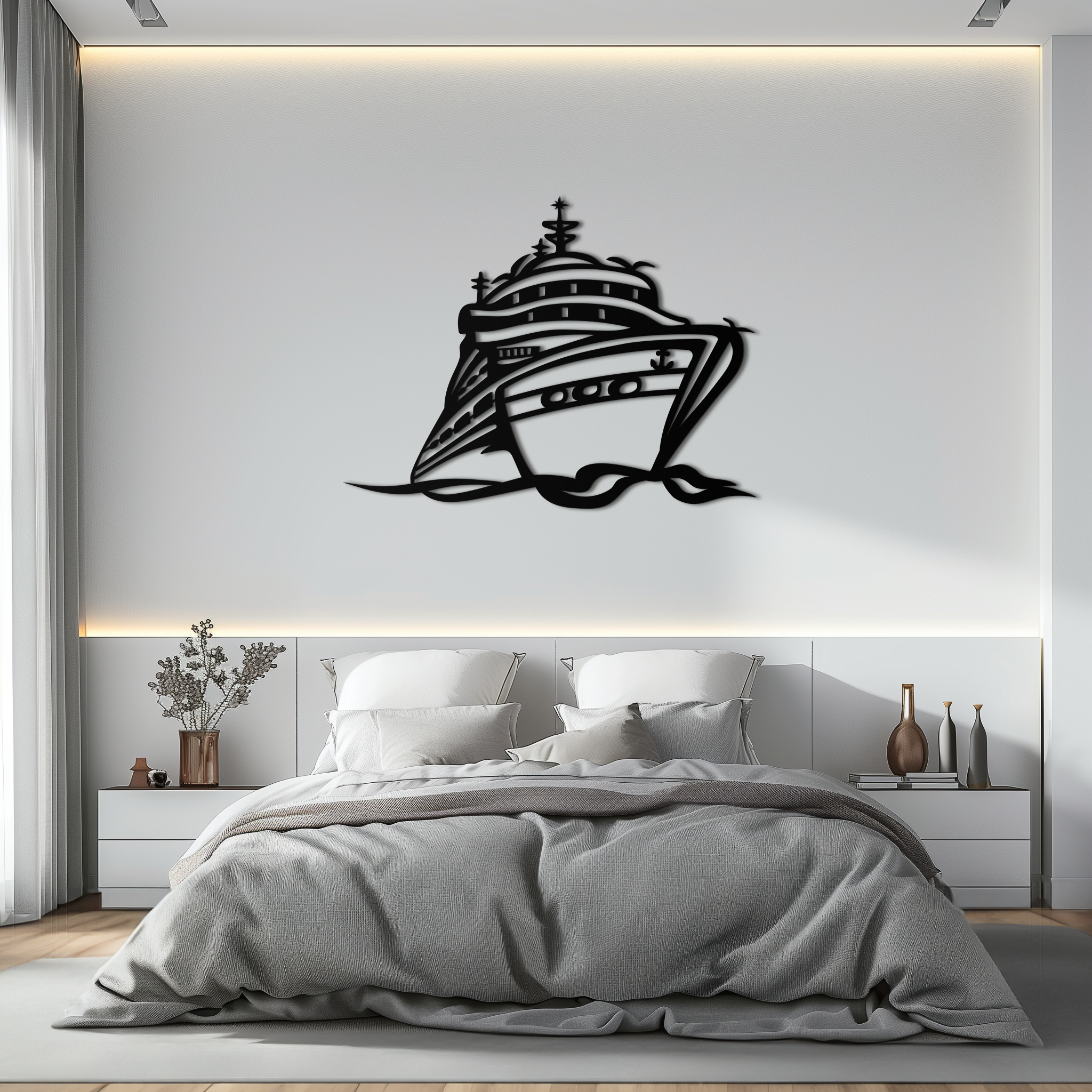 Majestic Cruise Ship Silhouette Metal Wall Art – Nautical Decor for Sea Lovers- KAF682