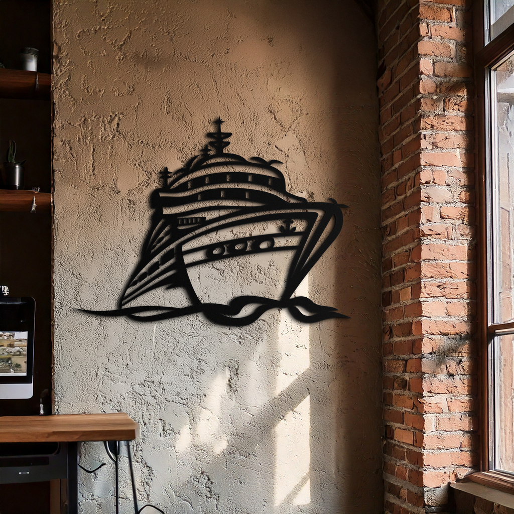 Majestic Cruise Ship Silhouette Metal Wall Art – Nautical Decor for Sea Lovers- KAF682