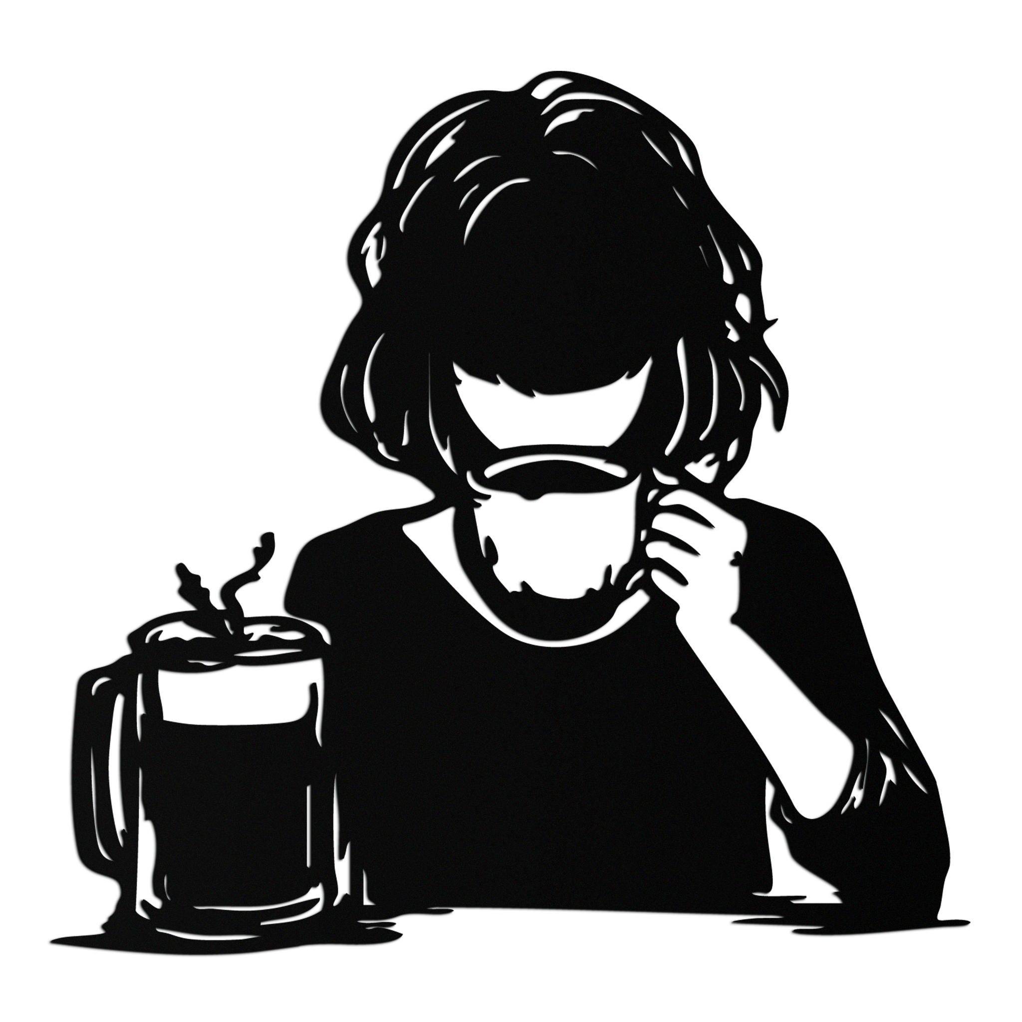 Coffee Girl Silhouette Metal Wall Art – Cozy Black Modern Home Decor for Coffee - KAF683