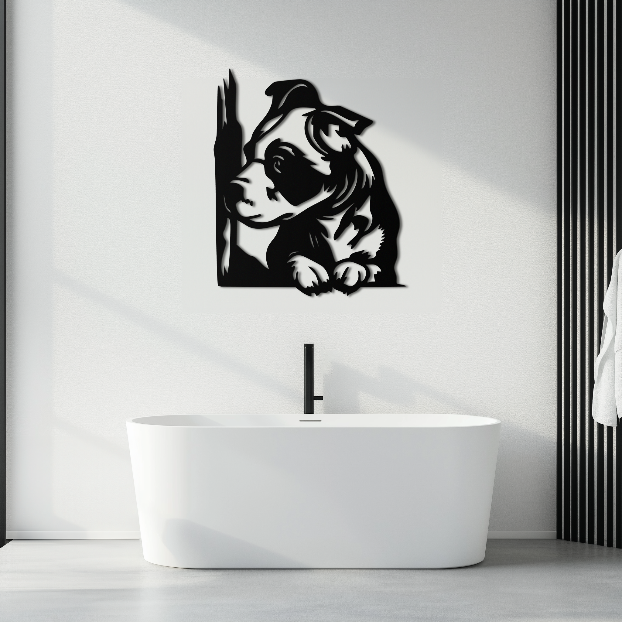 Cute Puppy Peeking Silhouette Metal Wall Art – Adorable Dog Decor for Pet Lovers- KAF685