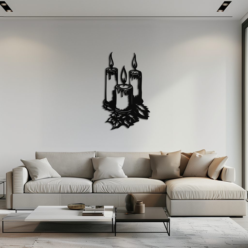 Three Candle Silhouette Metal Wall Art – Elegant Festive Decor for Cozy Interiors- KAF687