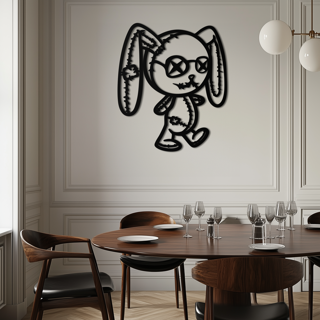 Patchwork Bunny Metal Wall Art – Whimsical Silhouette Design for Cozy Spaces- KAF693